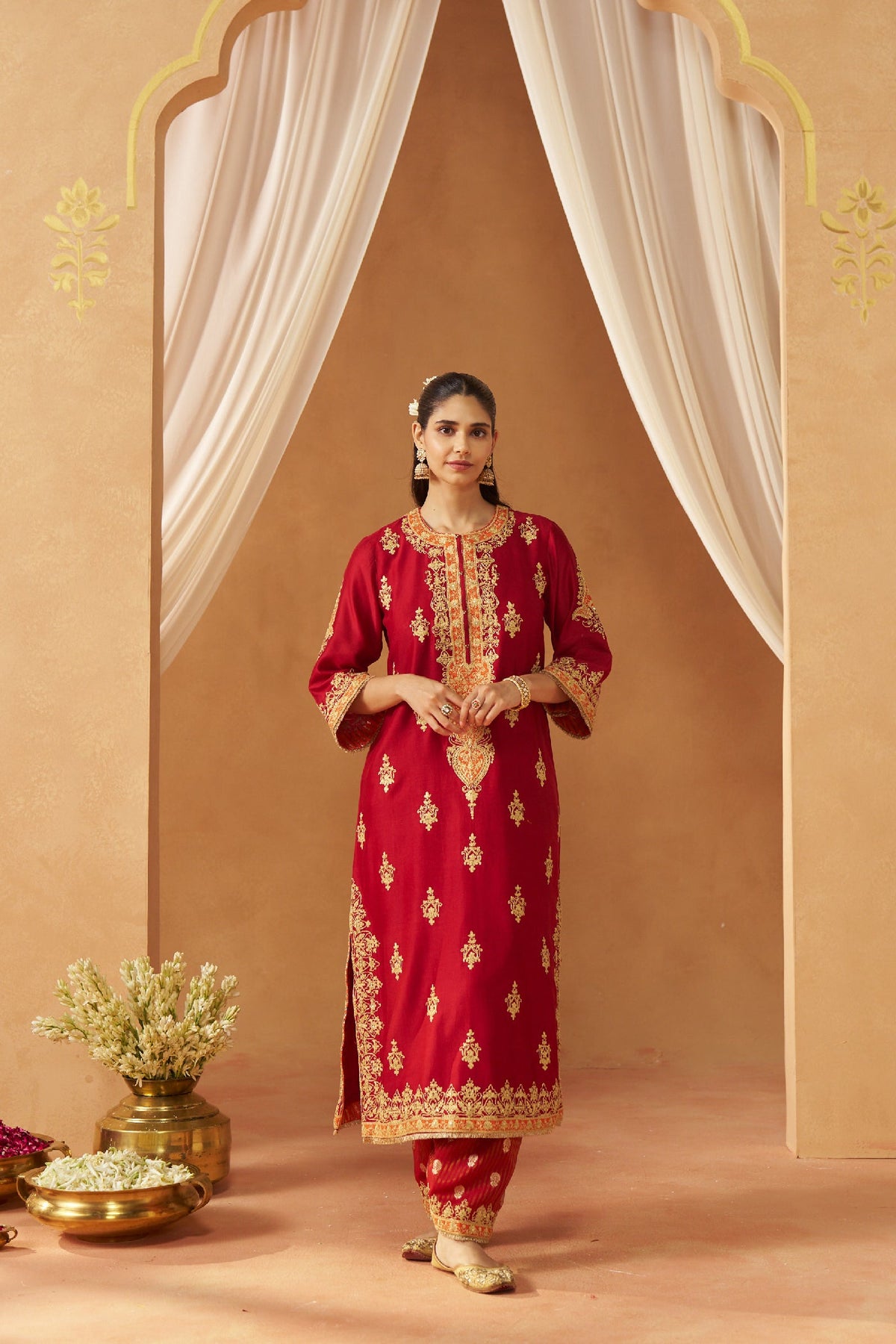 Mubina Deep Red Kurta with Salwar and Dupatta (LXRTS)