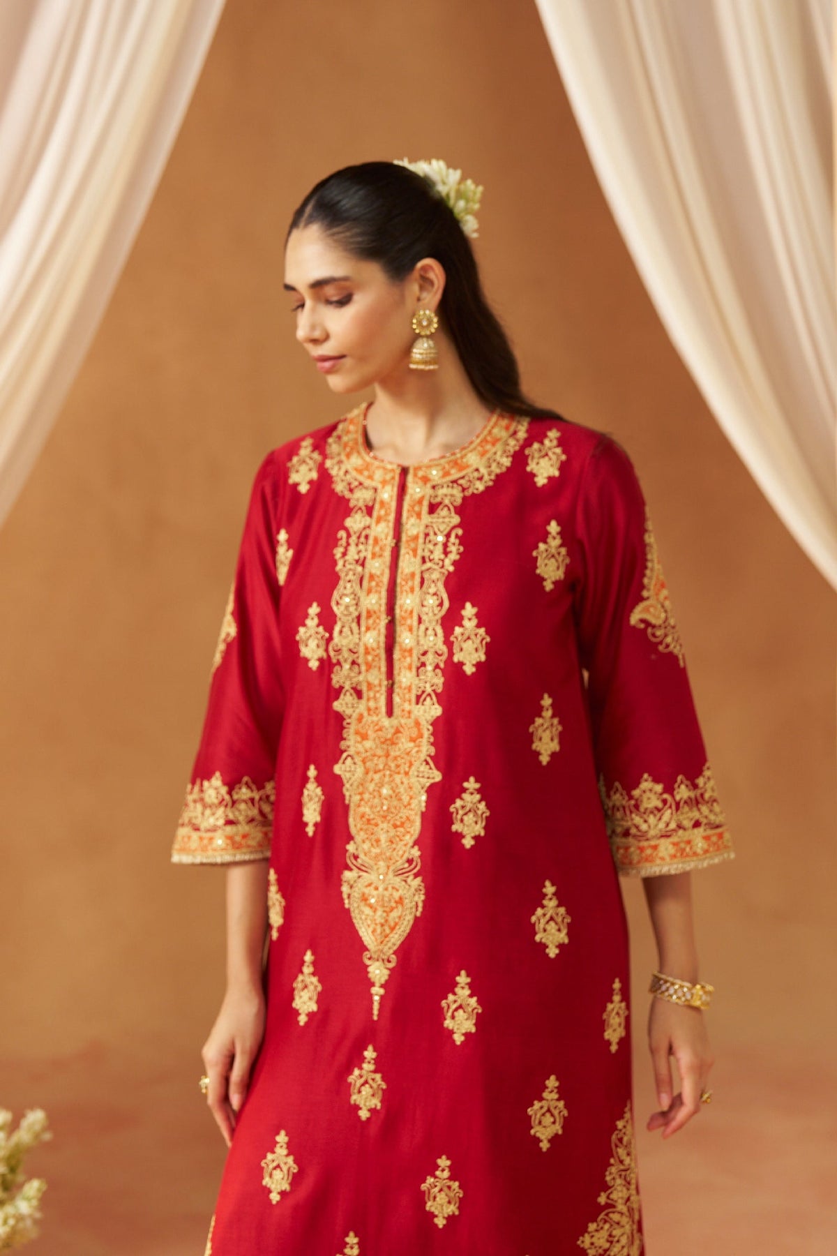 Mubina Deep Red Kurta with Salwar and Dupatta (LXRTS)