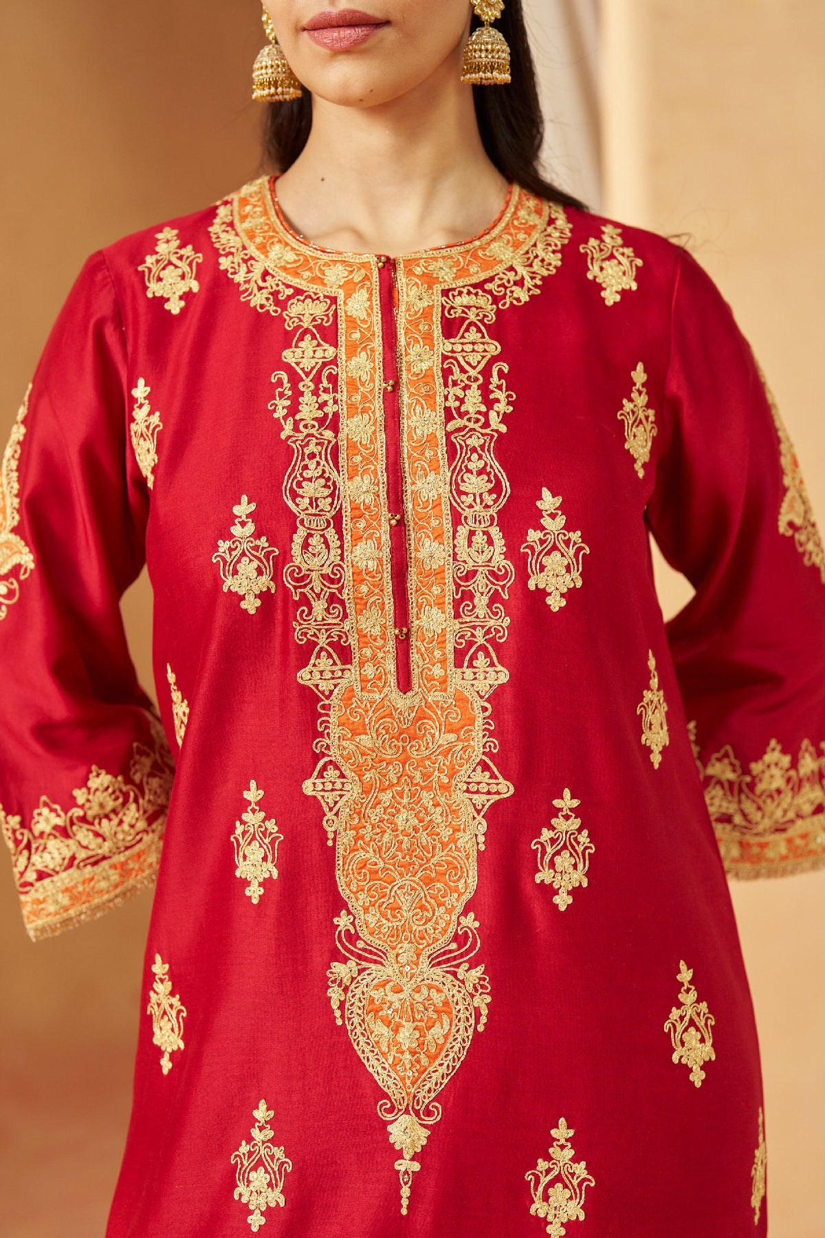 Mubina Deep Red Kurta with Salwar and Dupatta (LXRTS)