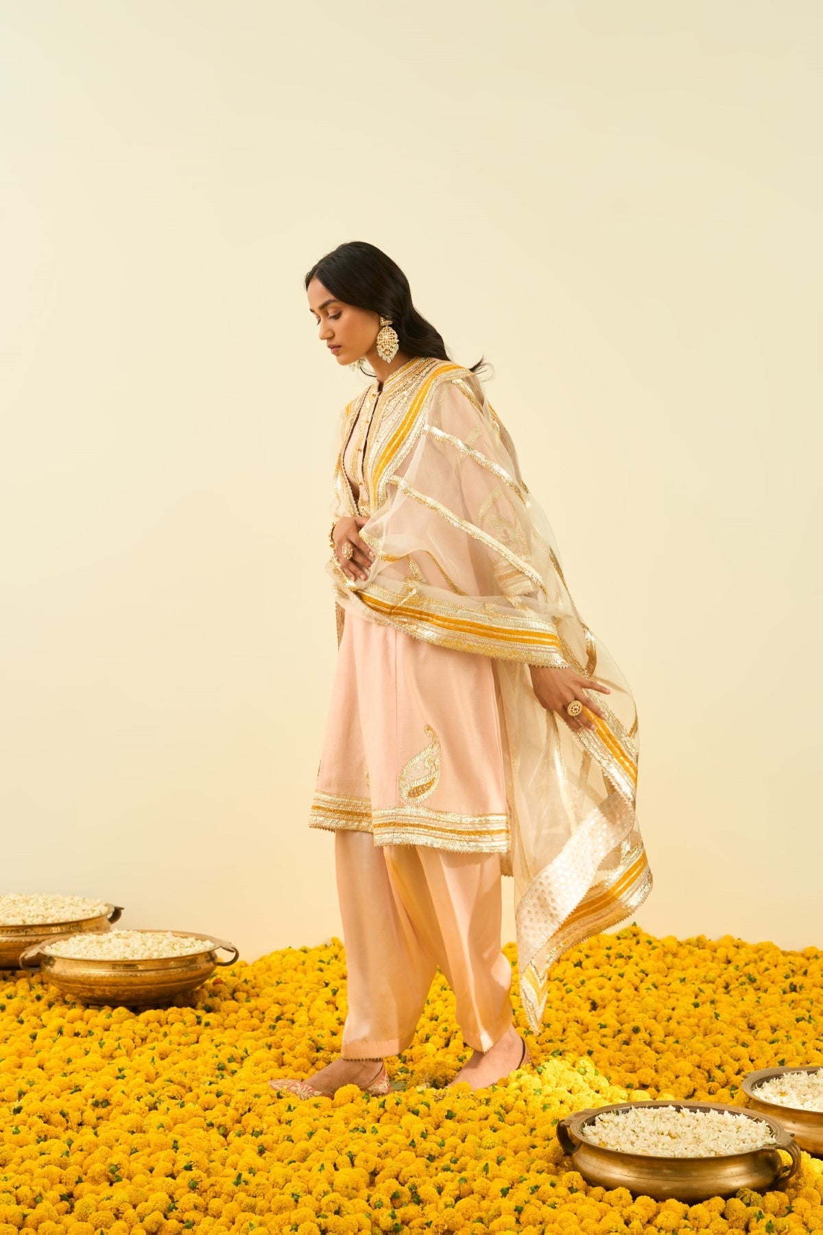 Sadiyah- Rose pink Princess Cut Kurta with Salwar and Dupatta