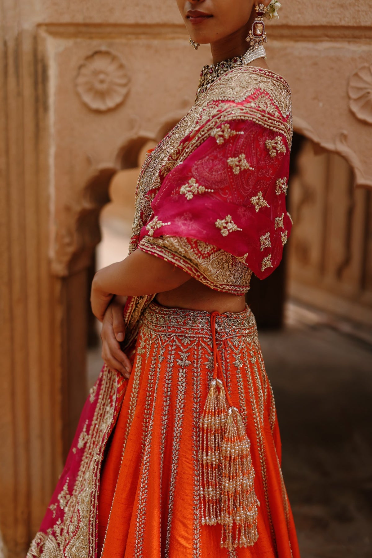 Rakul Preet Singh In Nagma - Orange Lehenga Set with Blouse & Rani Hot Pink Dupatta