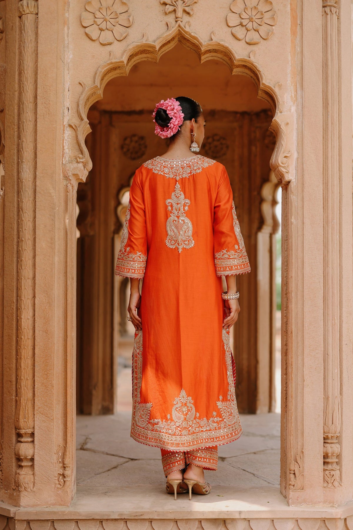 Aamna Sharif in Umaira - Burnt Orange Long Kurta Set with Salwar & Dupatta
