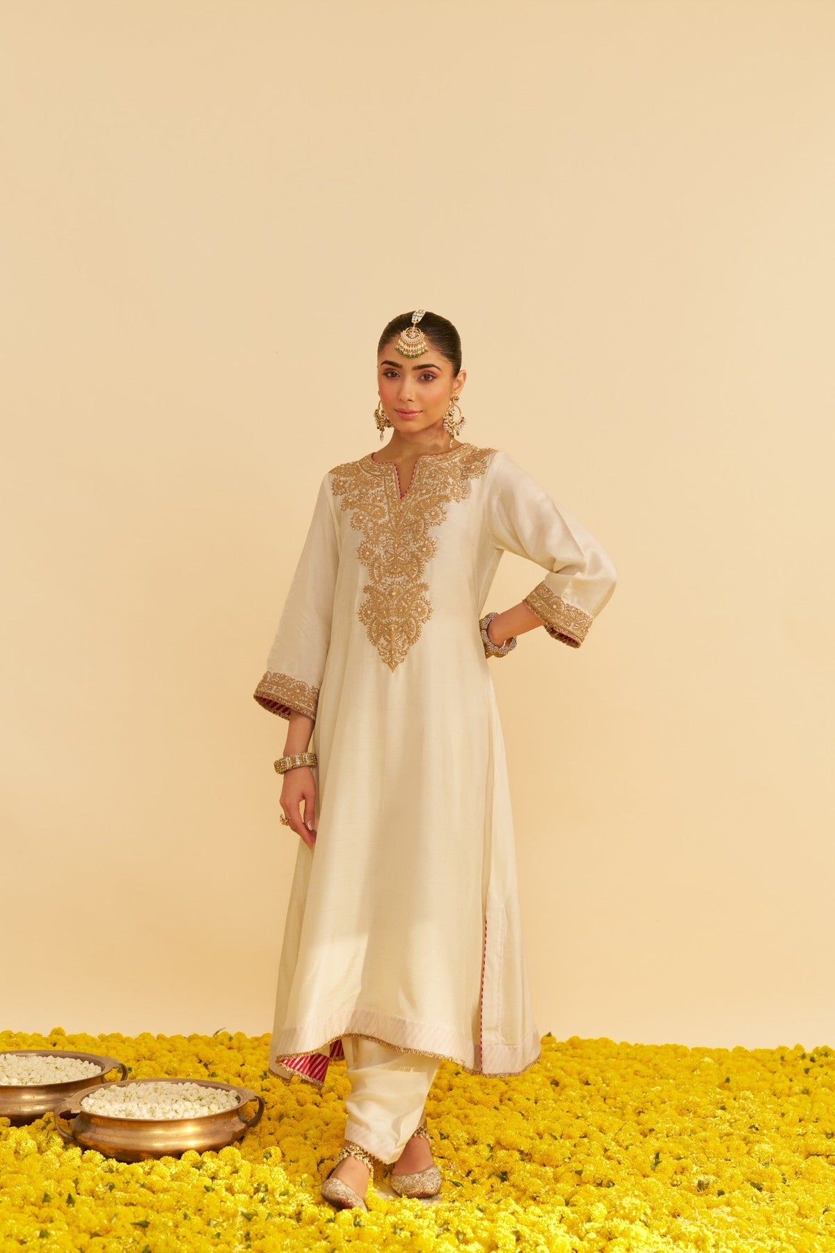 HIBA - DAISY IVORY LONG KAFTAN WITH SALWAR AND DUPATTA