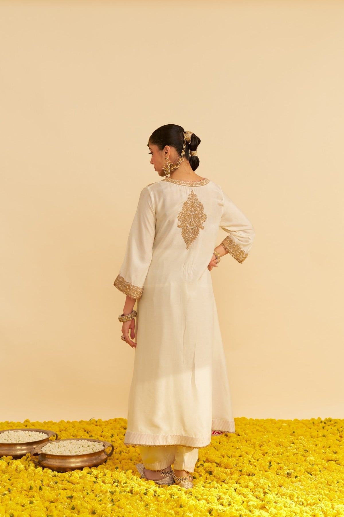 HIBA - DAISY IVORY LONG KAFTAN WITH SALWAR AND DUPATTA