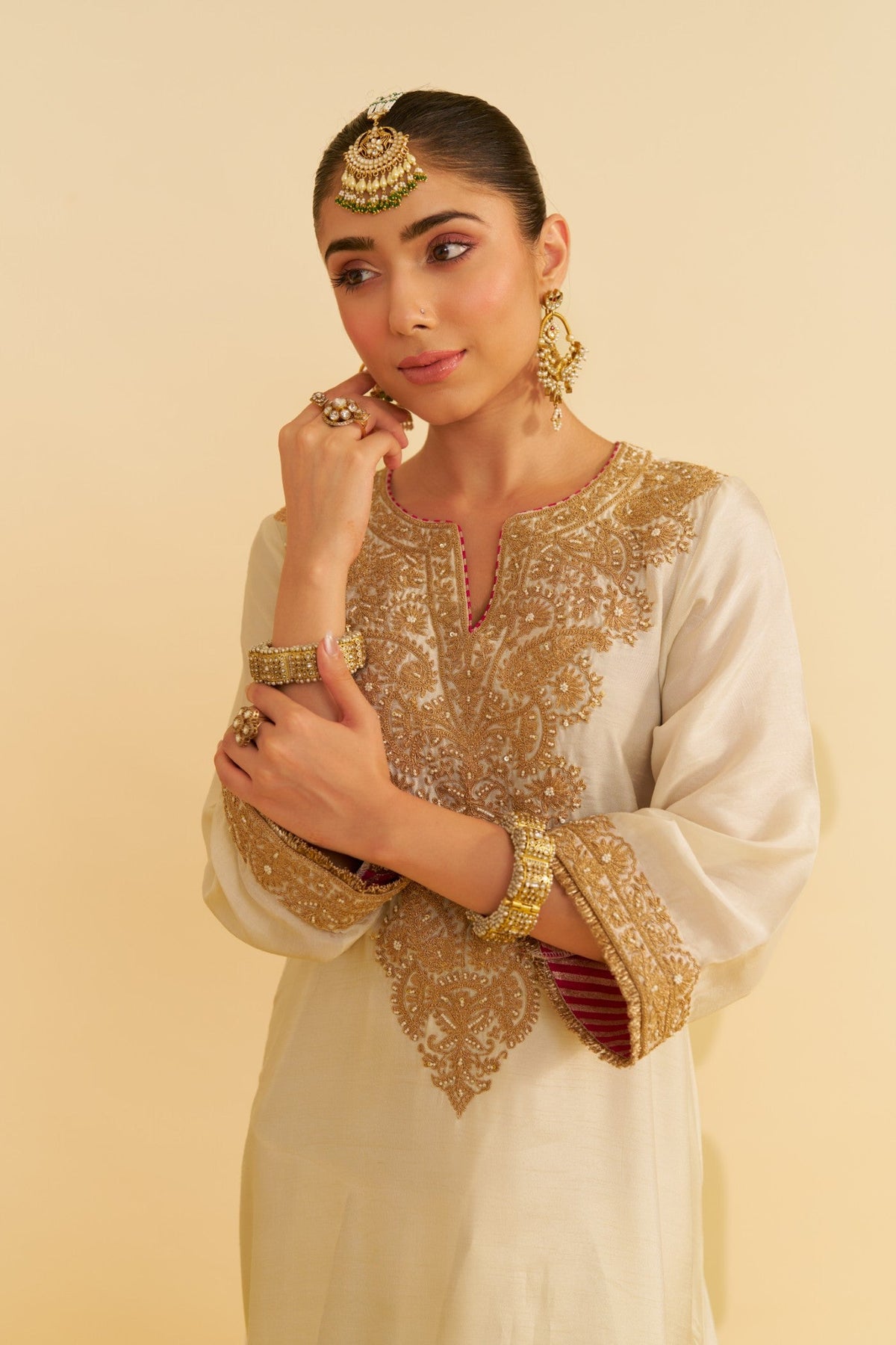 HIBA - DAISY IVORY LONG KAFTAN WITH SALWAR AND DUPATTA