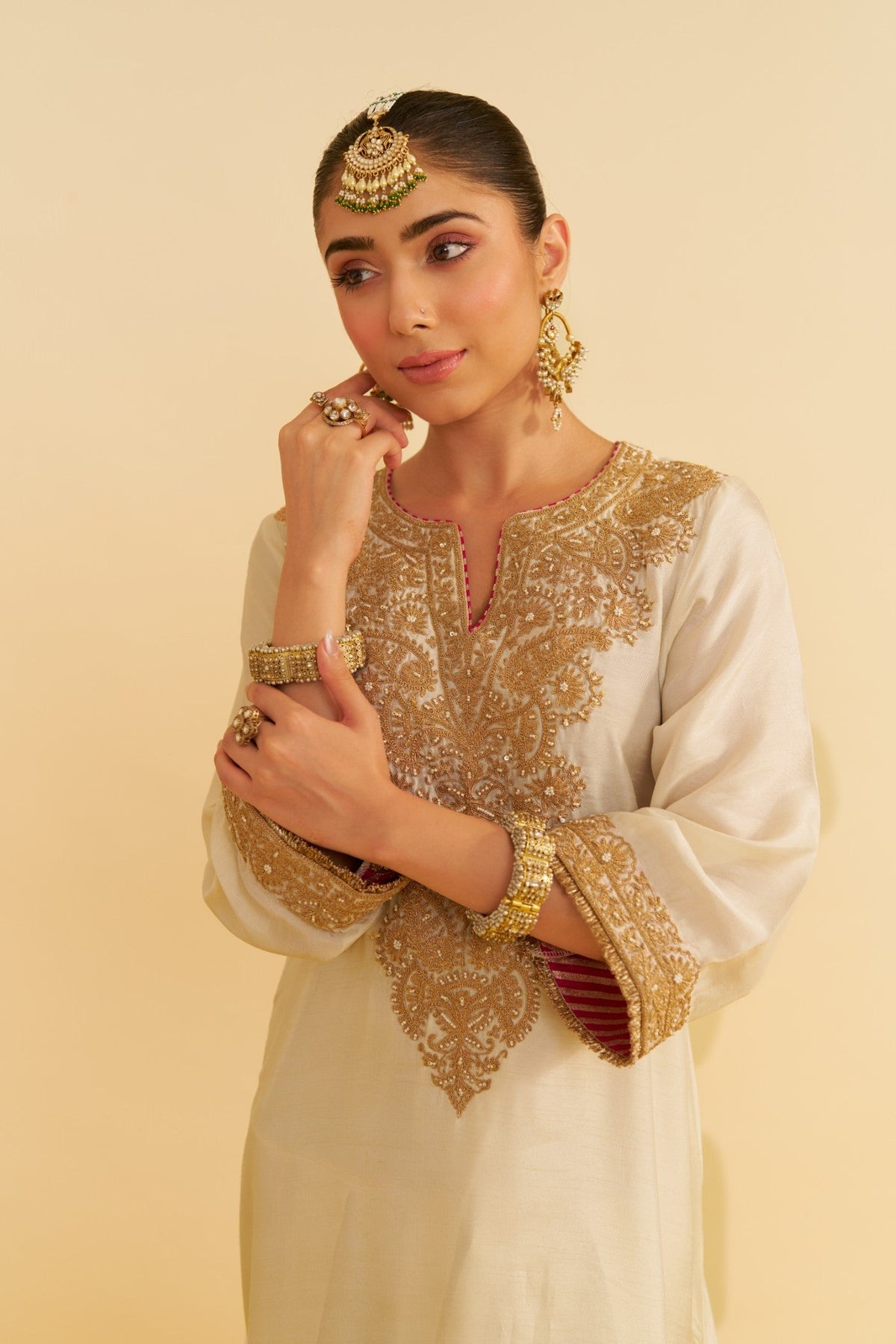 HIBA - DAISY IVORY LONG KAFTAN WITH SALWAR AND DUPATTA (Lxrts)