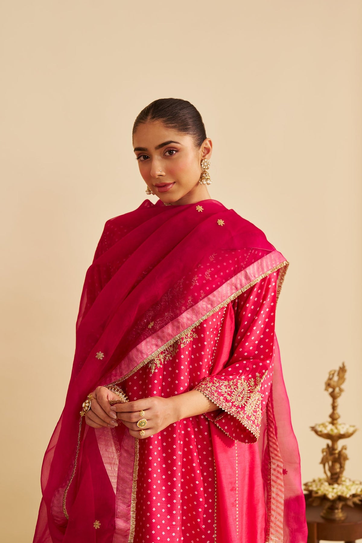 KAYRA - Rani Hotpink SHORT GATHERED CHAUGA WITH SALWAR