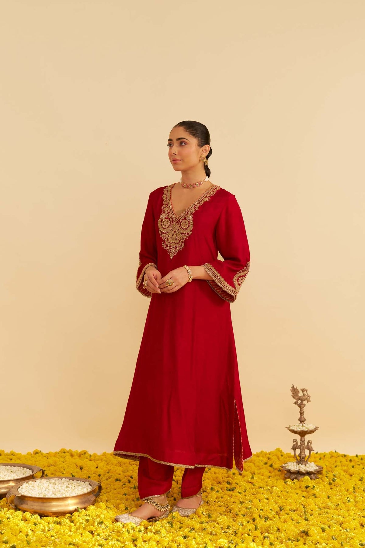 HAAYAT - DEEP RED LONG KAFTAN WITH SALWAR