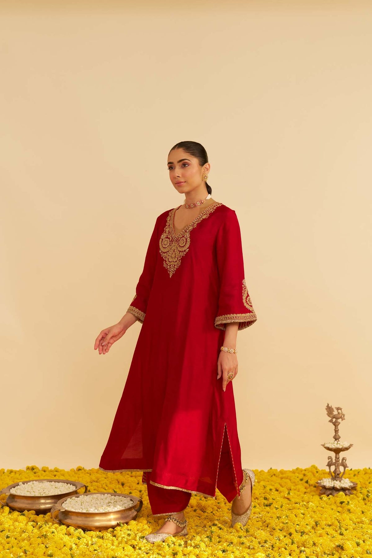 HAAYAT - DEEP RED LONG KAFTAN WITH SALWAR (LXRTS)
