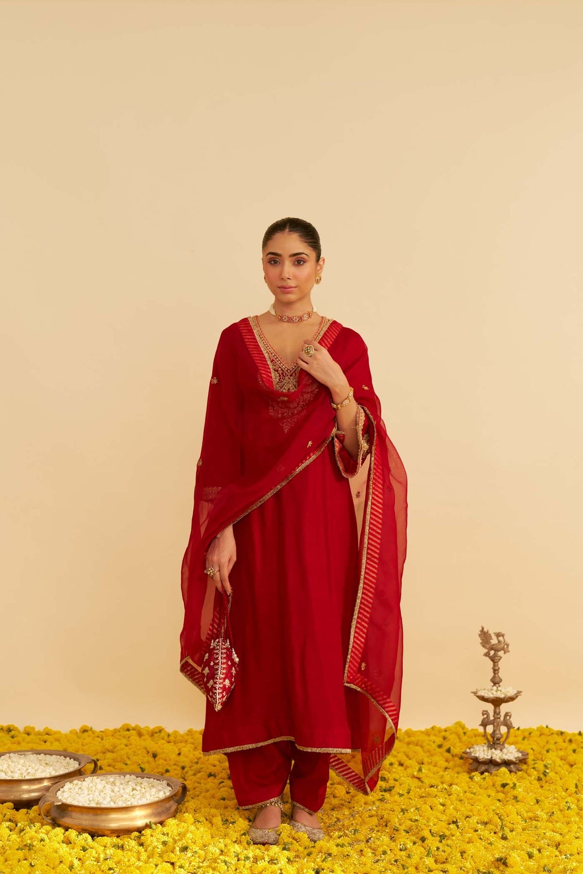 HAAYAT - DEEP RED LONG KAFTAN WITH SALWAR