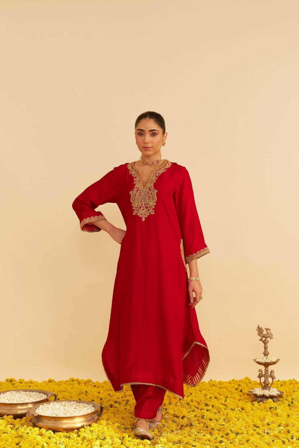 AMAYA - DEEP RED LONG KAFTAN WITH SALWAR