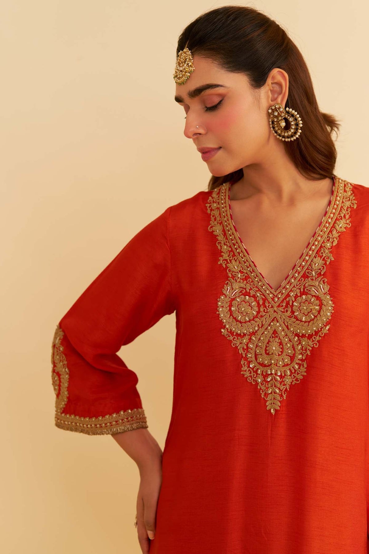 HAAYAT - BURNT ORANGE LONG KAFTAN WITH SALWAR