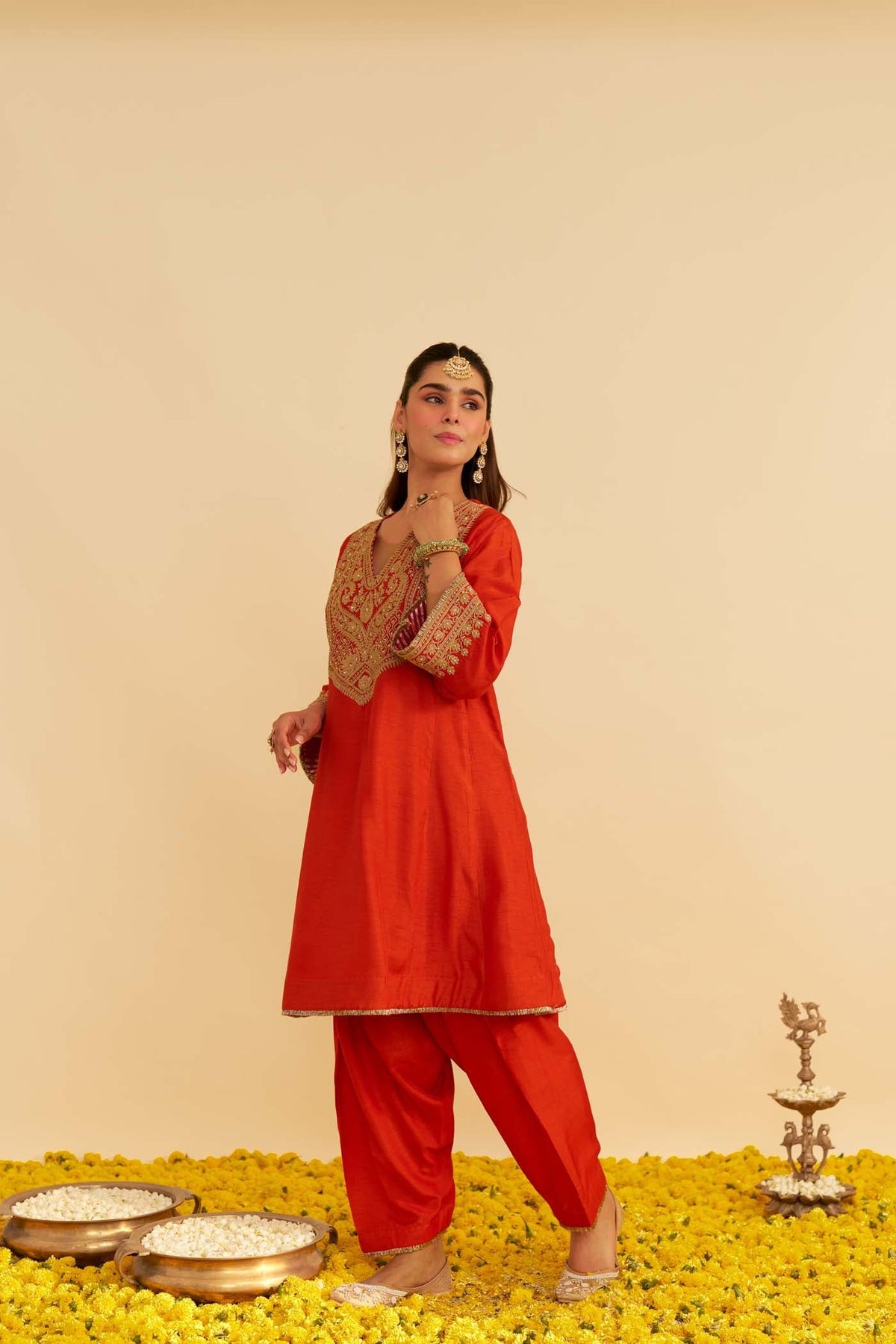 MEHZA - BURNT ORANGE SHORT CHAUGA WITH SALWAR (Lxrts)