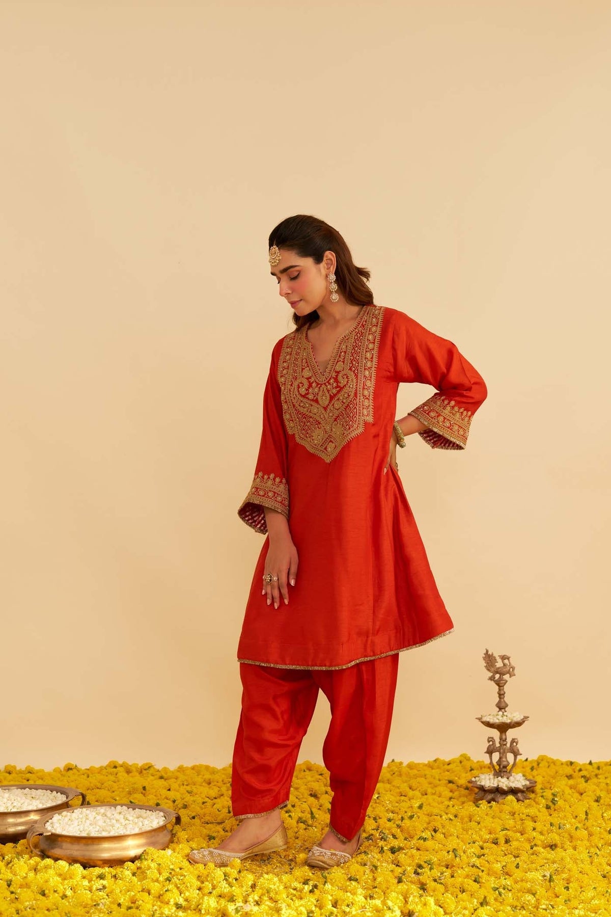 MEHZA - BURNT ORANGE SHORT CHAUGA WITH SALWAR (Lxrts)