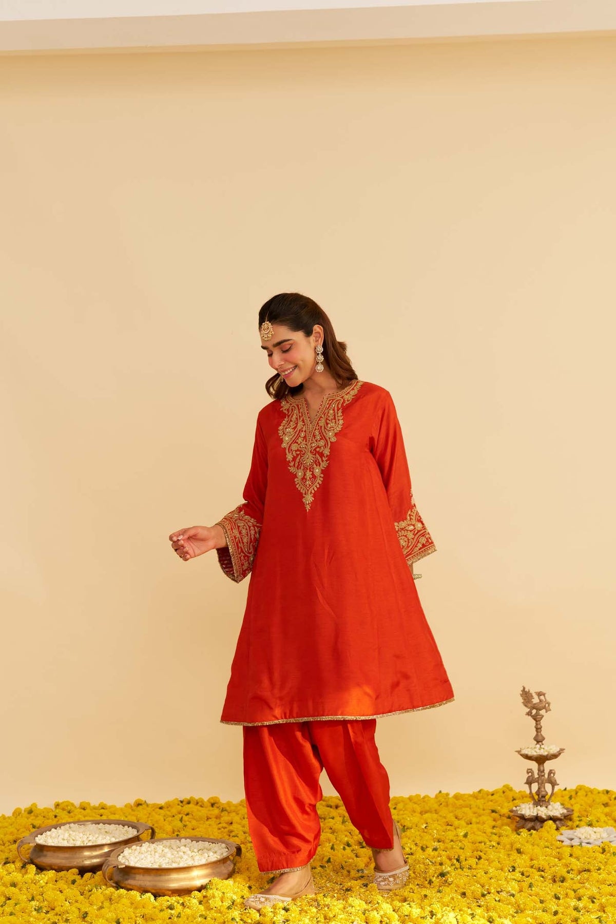 BHAVYA SHARMA IN MARWA - BURNT ORANGE SHORT CHAUGA WITH SALWAR