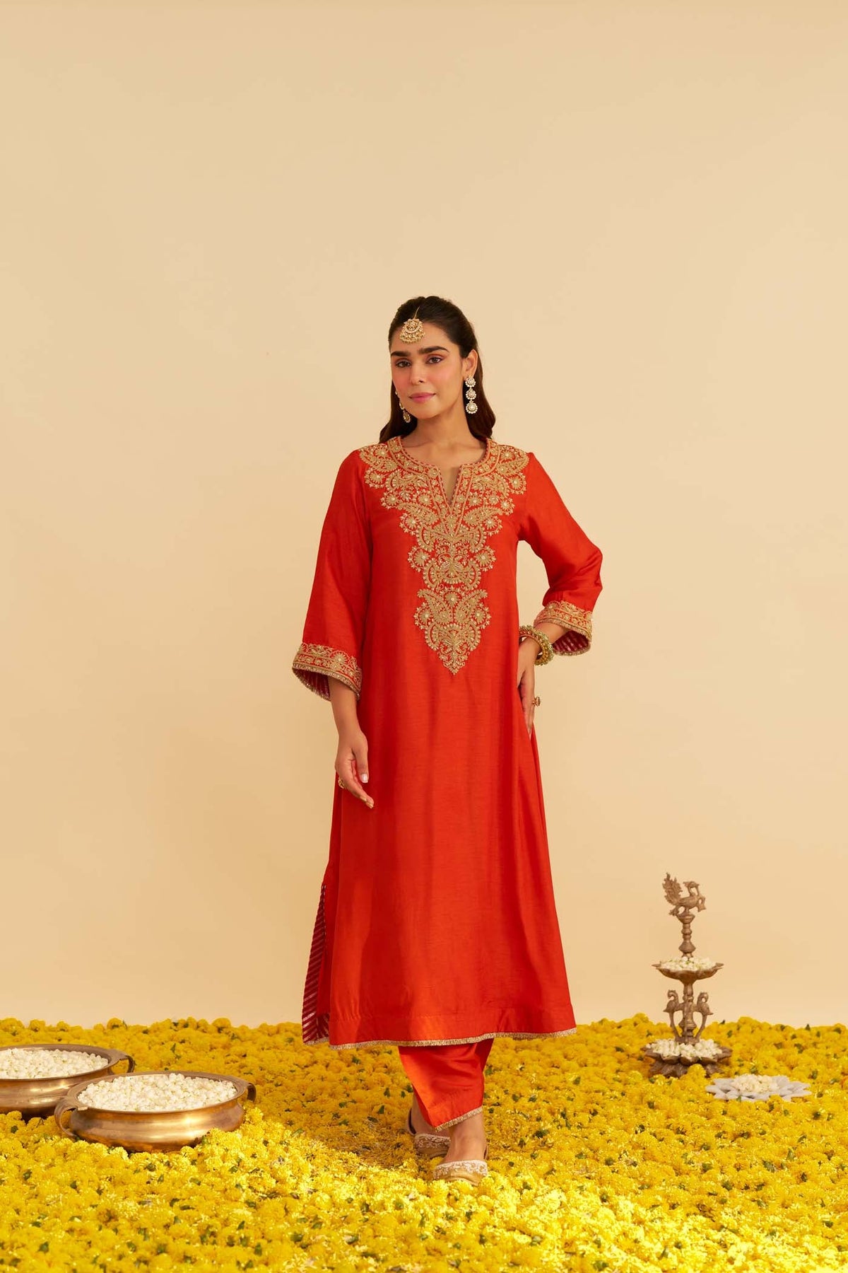 HIBA - BURNT ORANGE LONG KAFTAN WITH SALWAR AND DUPATTA