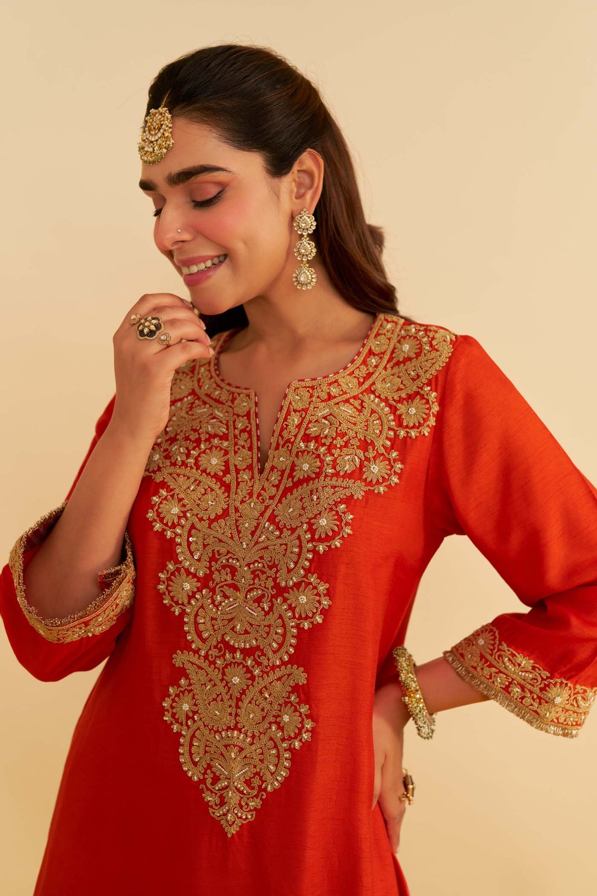HIBA - BURNT ORANGE LONG KAFTAN WITH SALWAR AND DUPATTA (Lxrts)