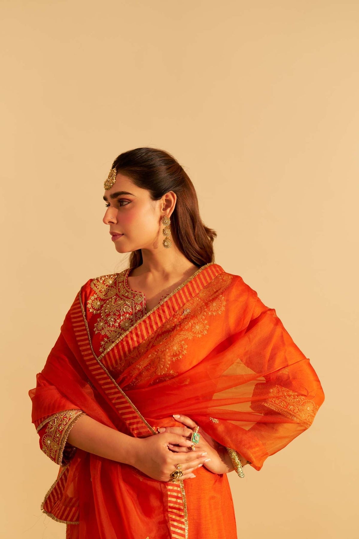 HIBA - BURNT ORANGE LONG KAFTAN WITH SALWAR AND DUPATTA (Lxrts)