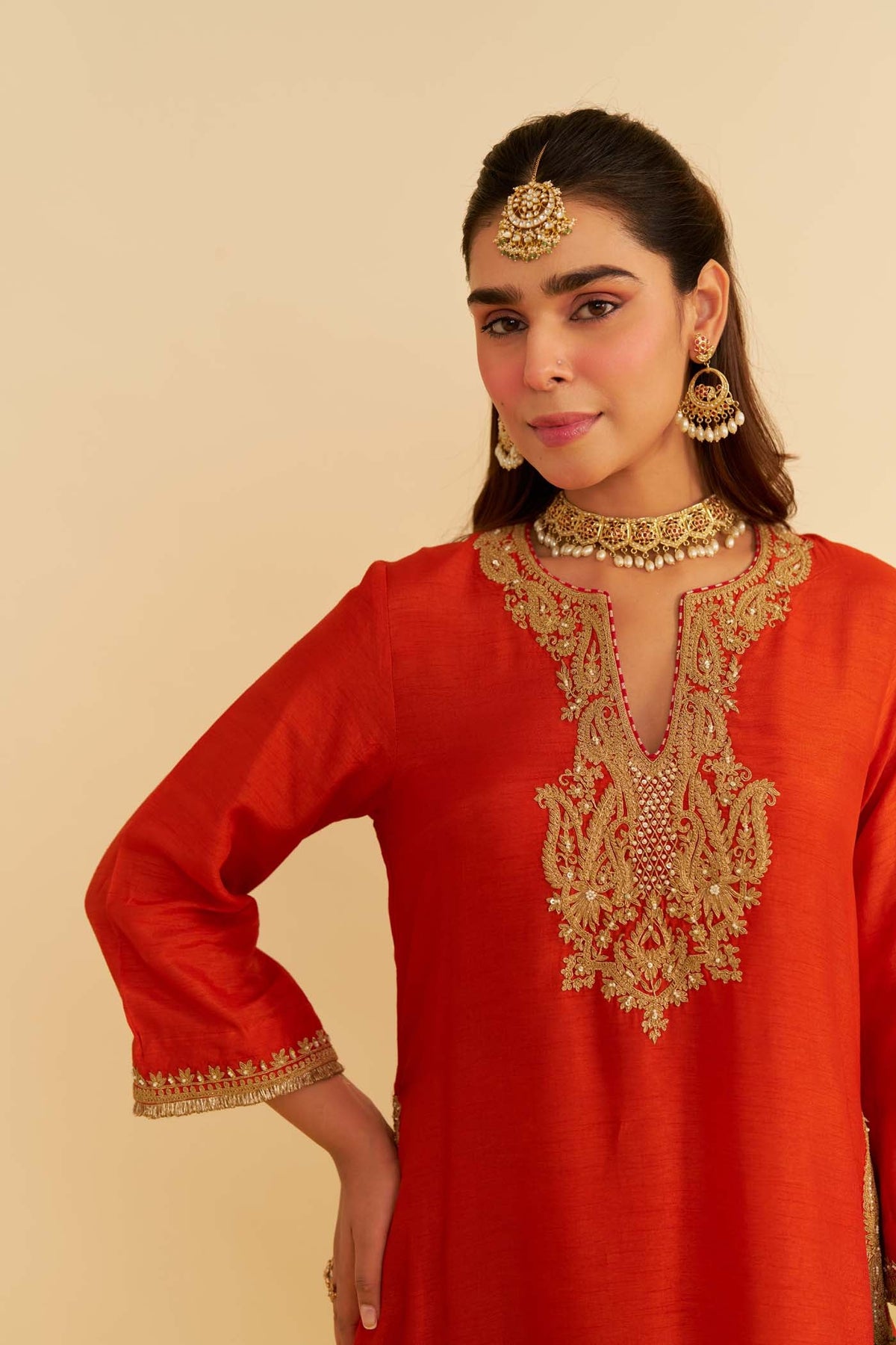 AMAYA - BURNT ORANGE LONG KAFTAN WITH SALWAR