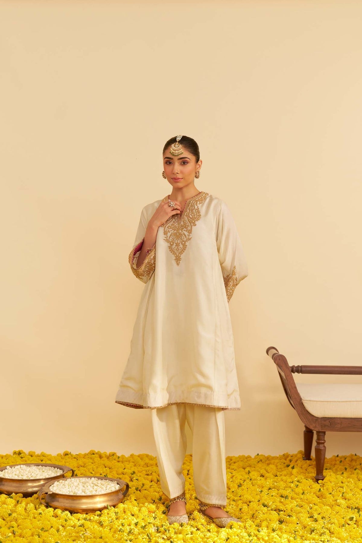 MARWA - DAISY IVORY SHORT CHAUGA WITH SALWAR