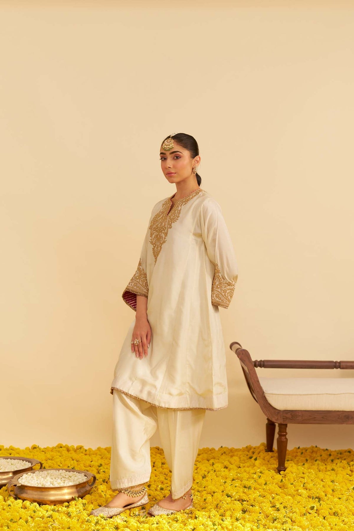 MARWA - DAISY IVORY SHORT CHAUGA WITH SALWAR