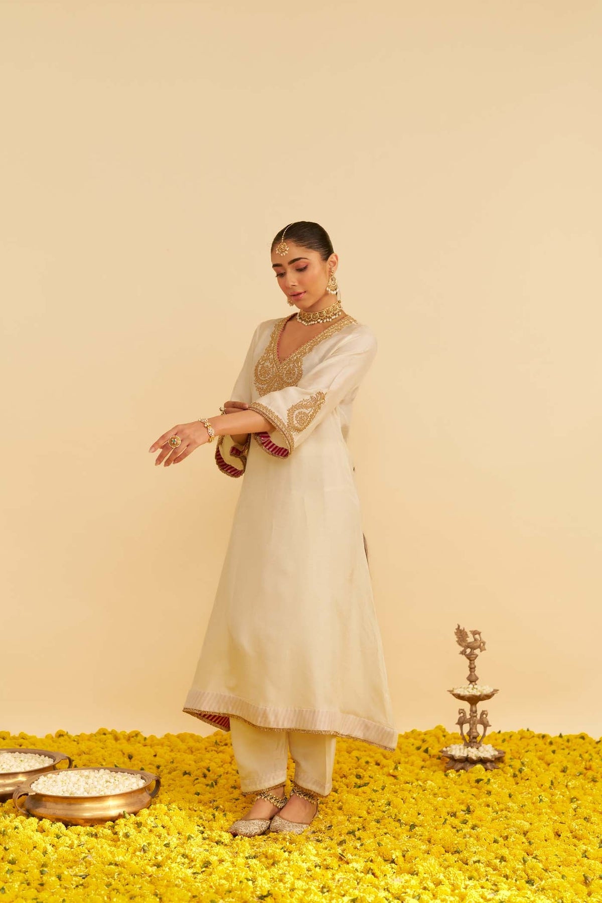 HAAYAT - DAISY IVORY LONG KAFTAN WITH SALWAR