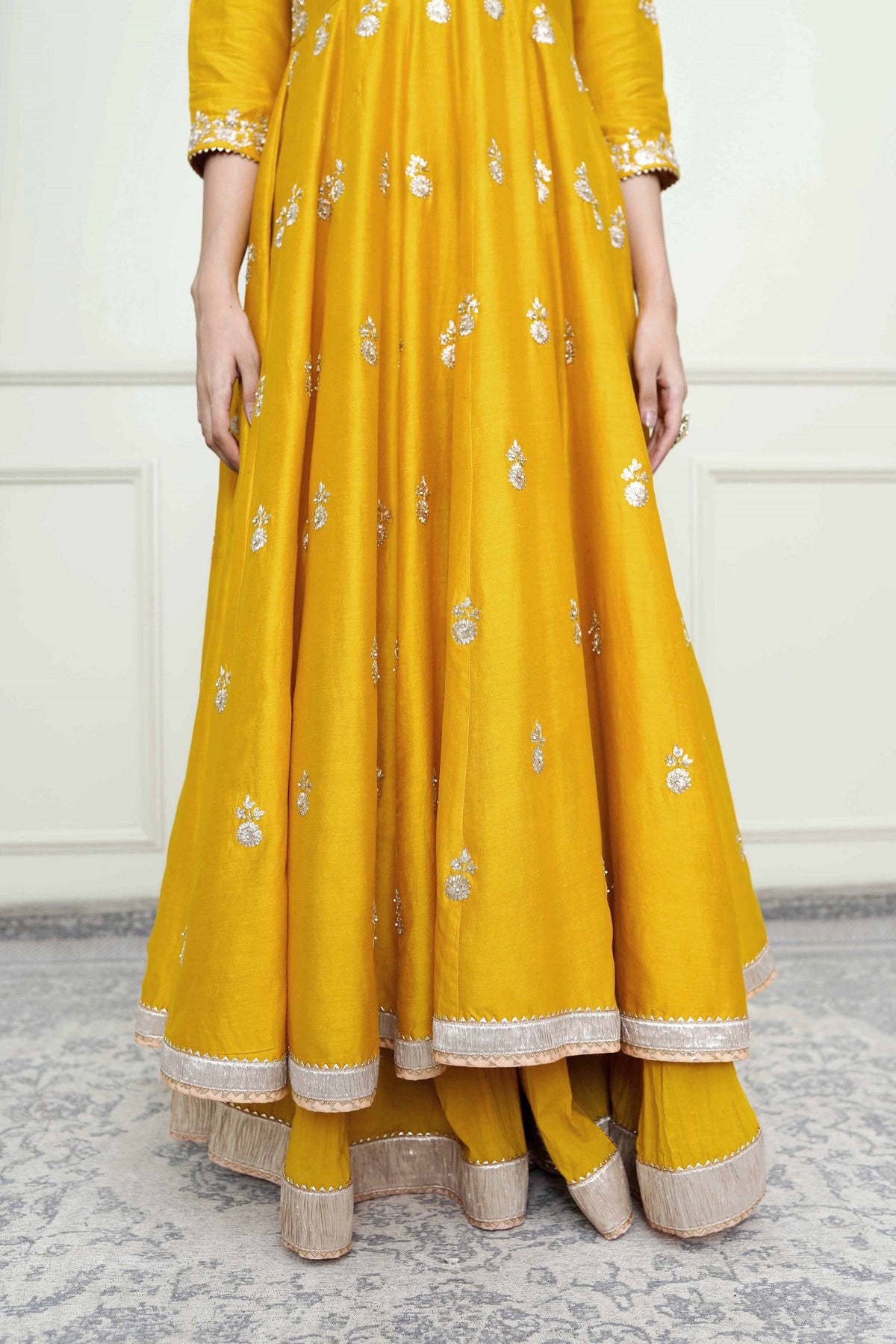 Taveshi-Glaze Mustard Pearl Embroidered Anarkali Set