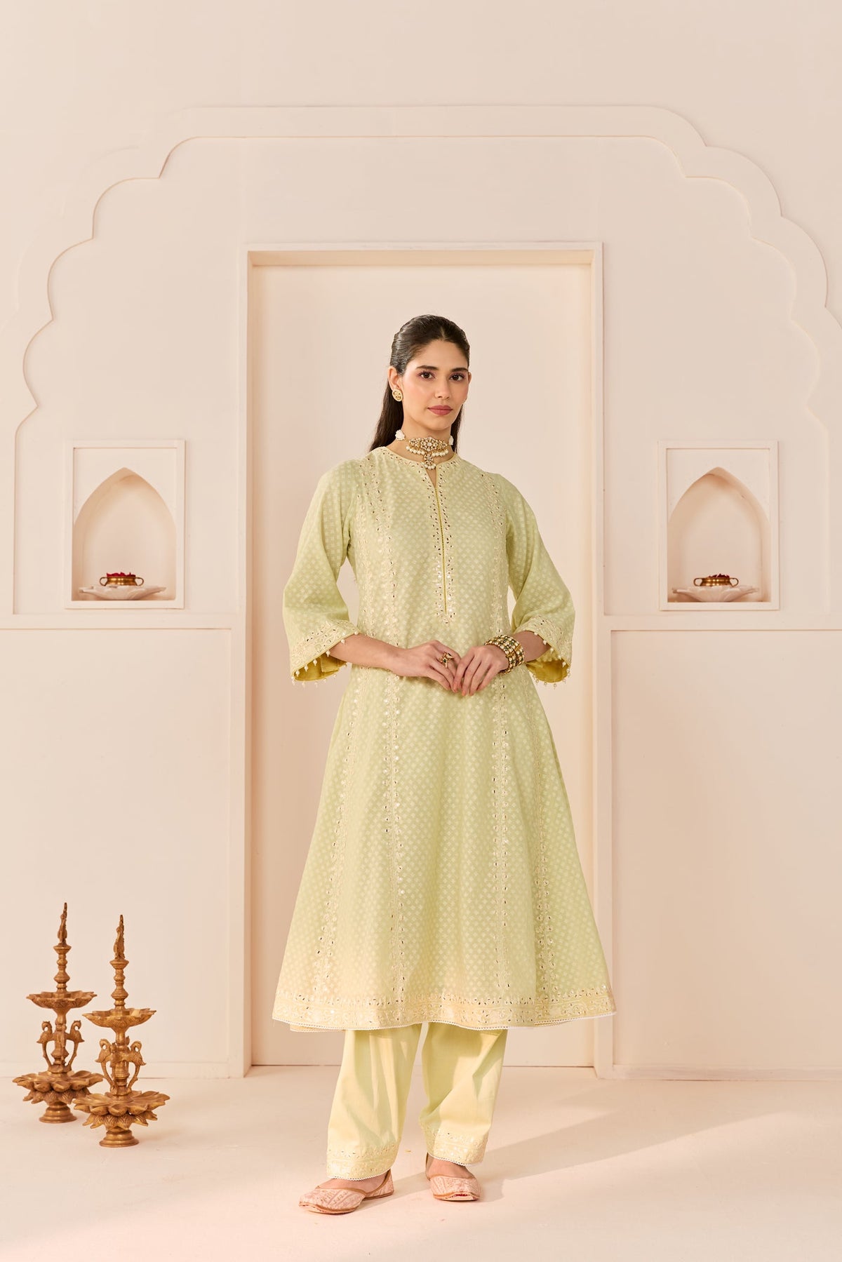 Firdaus - Mint Green Long Kalidaar Chauga With Dogri Salwar And Dupatta (LXRTS)