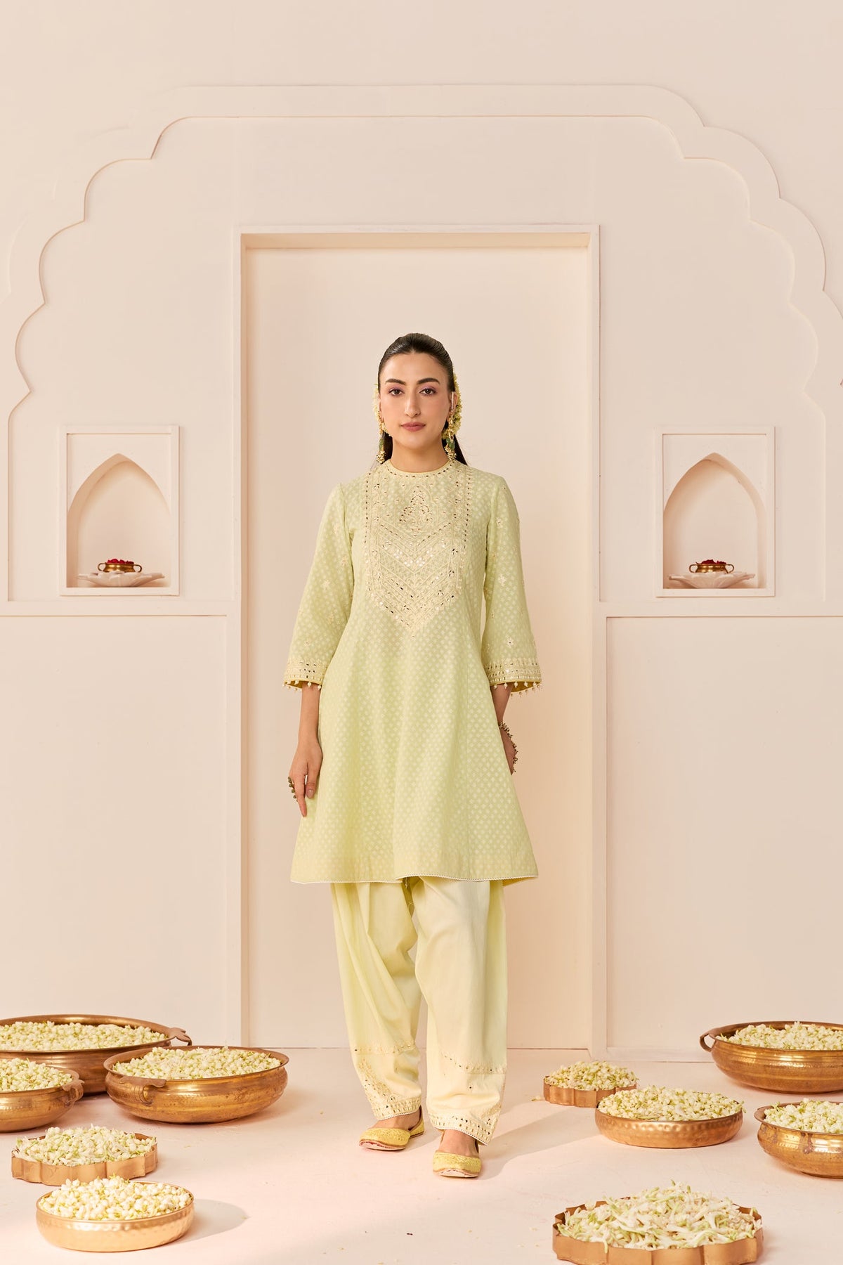 Nida - Mint Green Short Choga With Farshi Salwar
