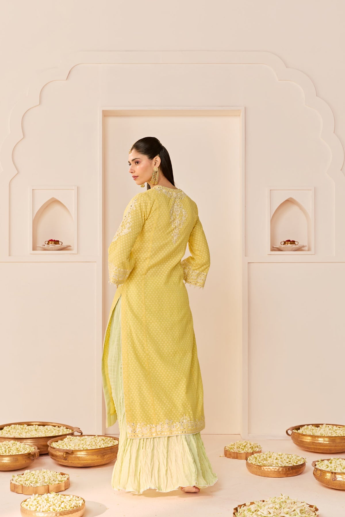 RUHANI - LEMON YELLOW Long kurta with Skirt and Dupatta (LXRTS)
