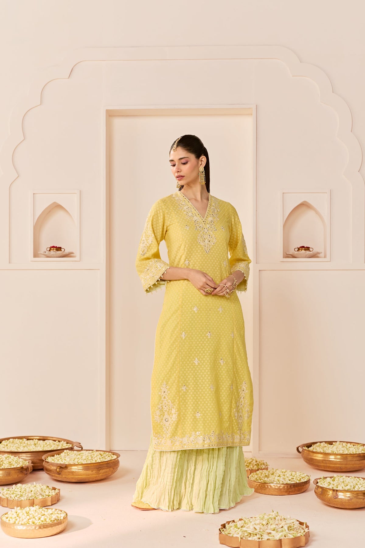 RUHANI - LEMON YELLOW Long kurta with Skirt and Dupatta (LXRTS)