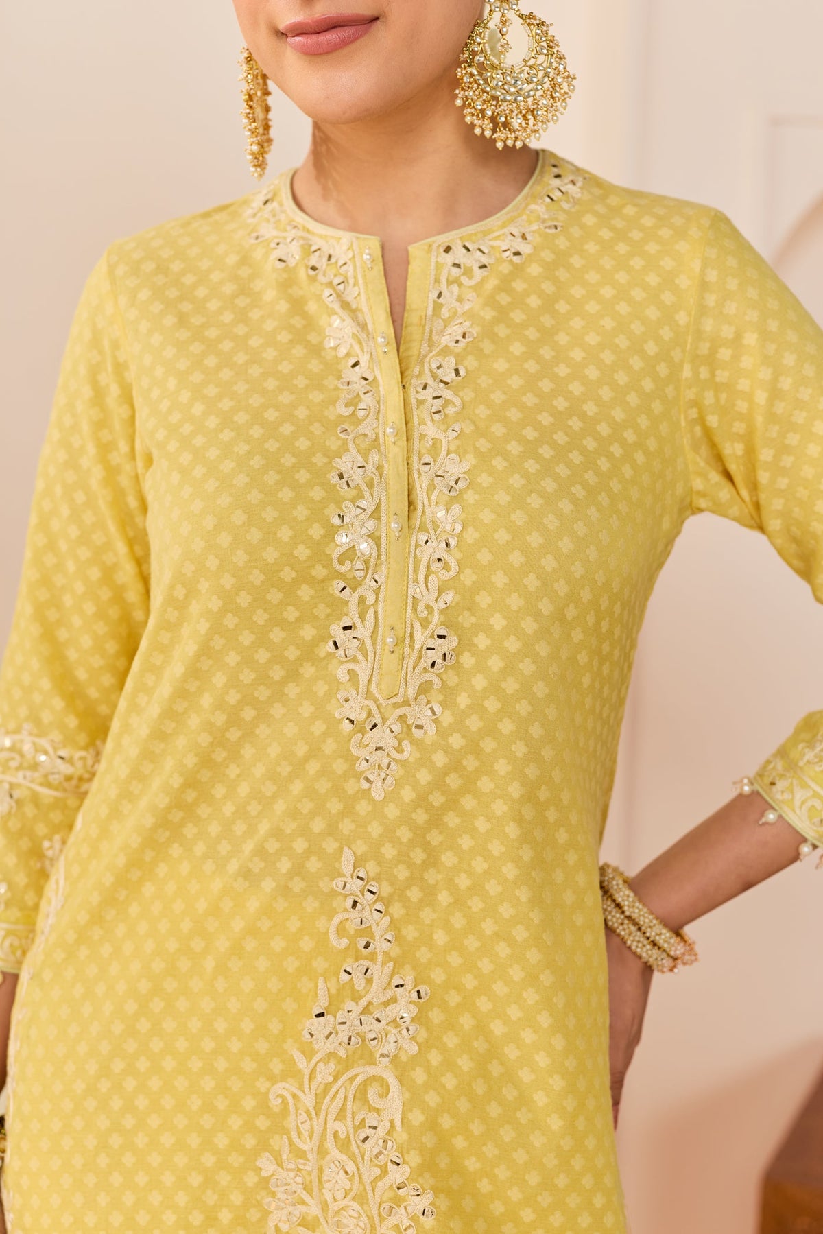 Yasneen - Lemon Yellow Short Kurta With Garara And Dupatta
