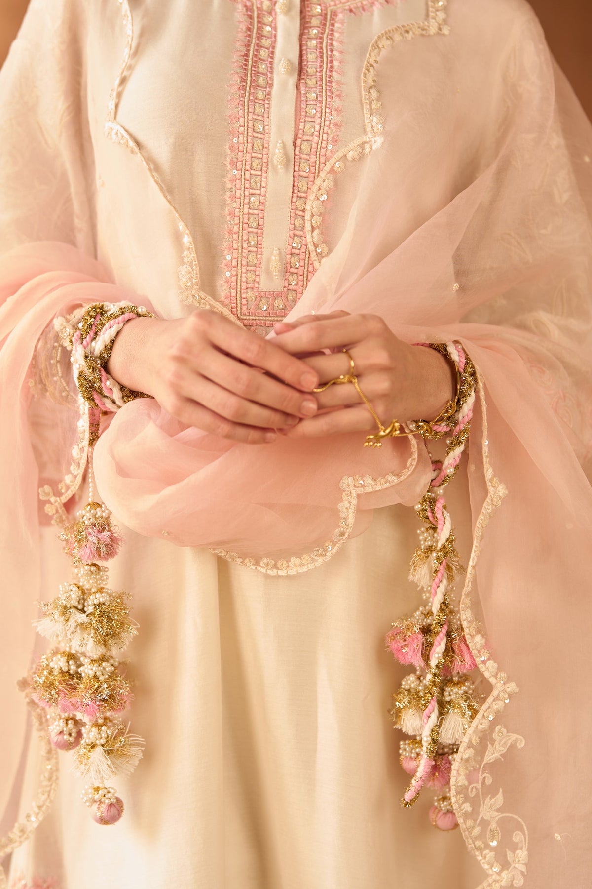 ANAM - DAISY IVORY WITH PINK A-LINE KURTA WITH SALWAR AND DUPATTA