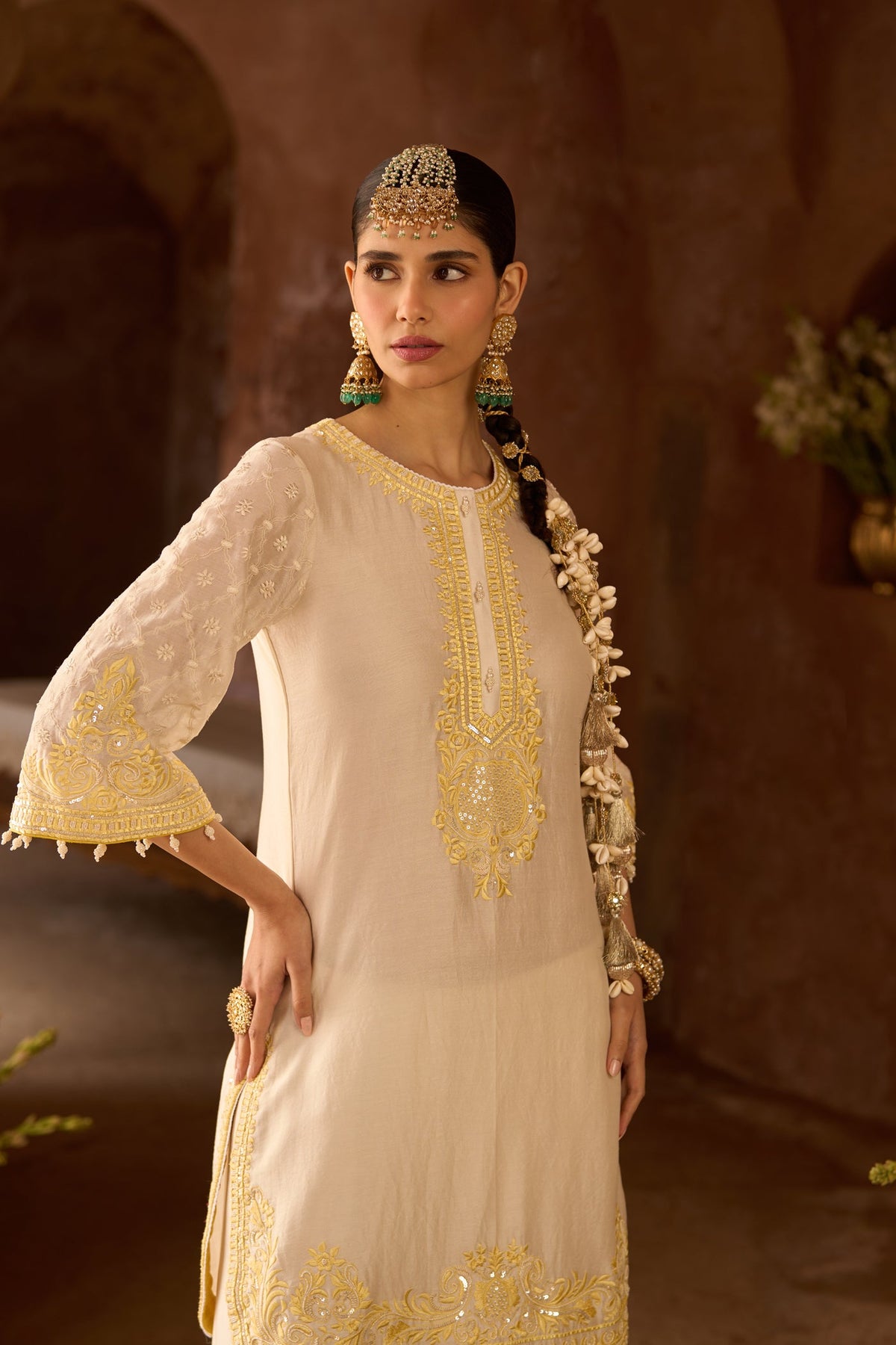 Tasheen In RUHI - DAISY IVORY WITH LEMON YELLOW SHORT KURTA AND DHOTI
