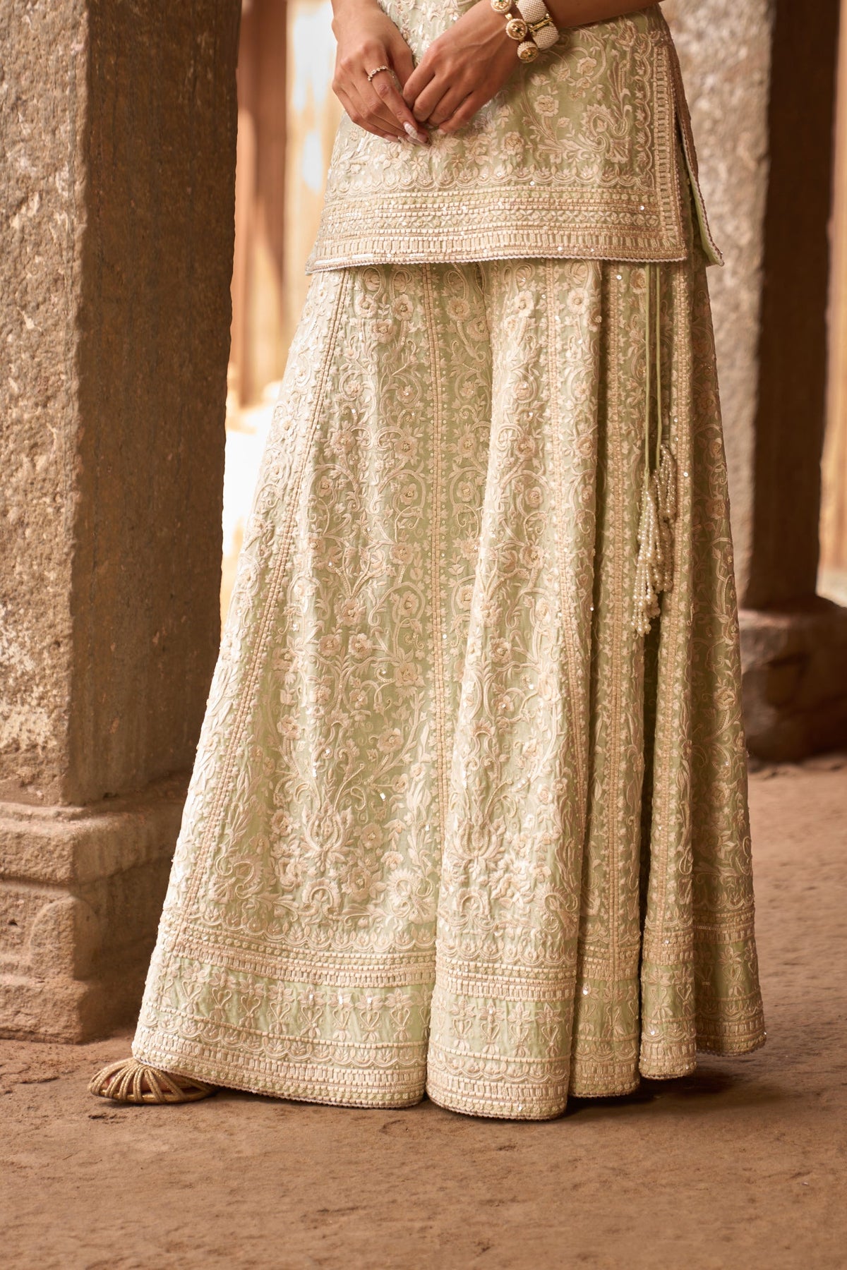 HEER - MINT GREEN SHORT KURTA WITH SHARARA AND DUPATTA