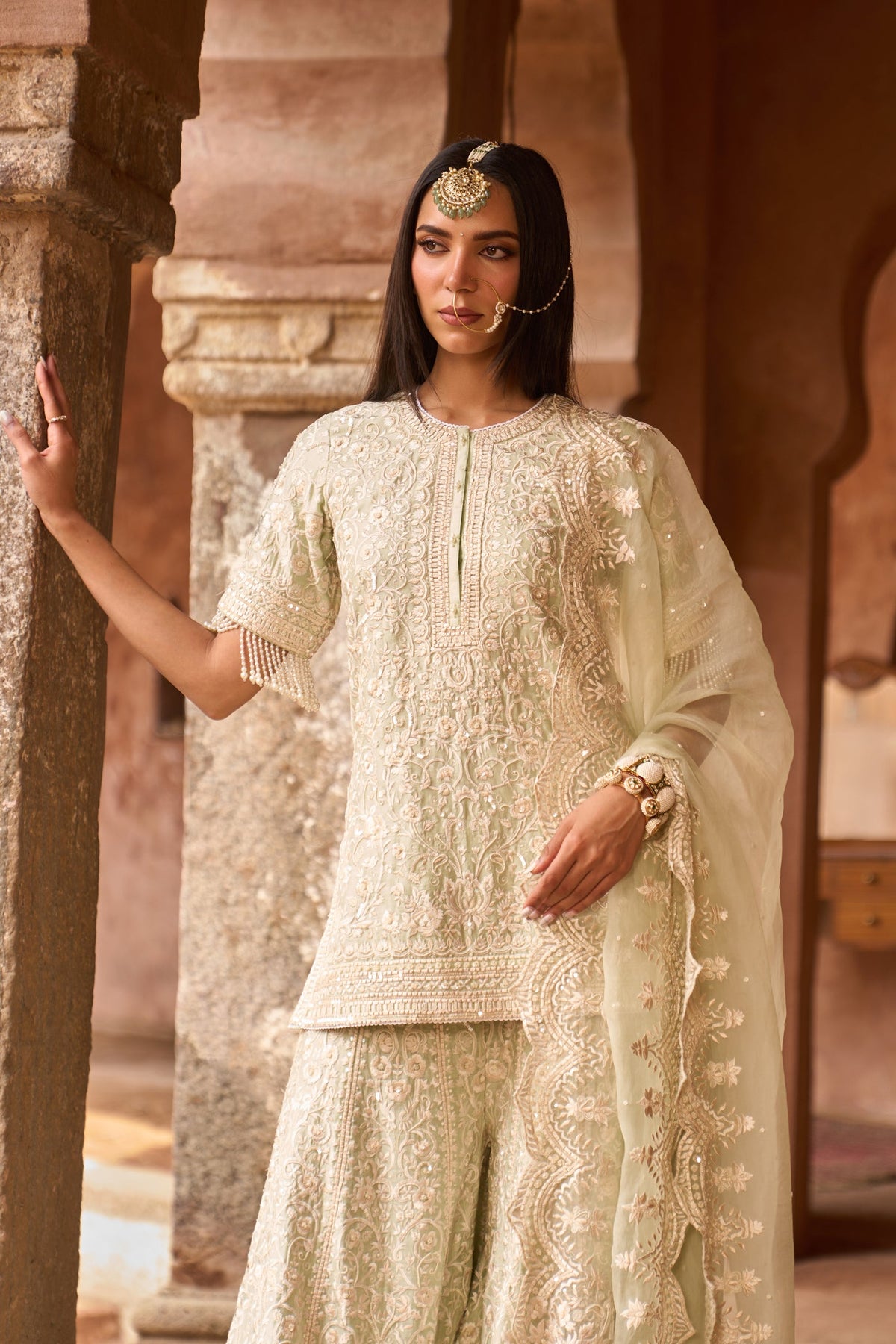 Mehal Kejriwal In HEER - MINT GREEN SHORT KURTA WITH SHARARA AND DUPATTA