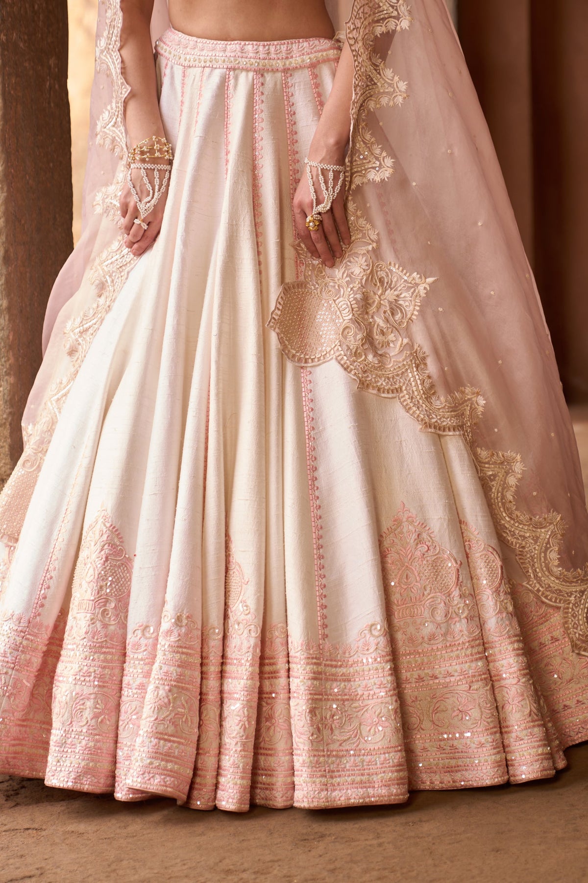 SAYEEDA - DAISY IVORY WITH PINK EMBROIDERED LEHENGA