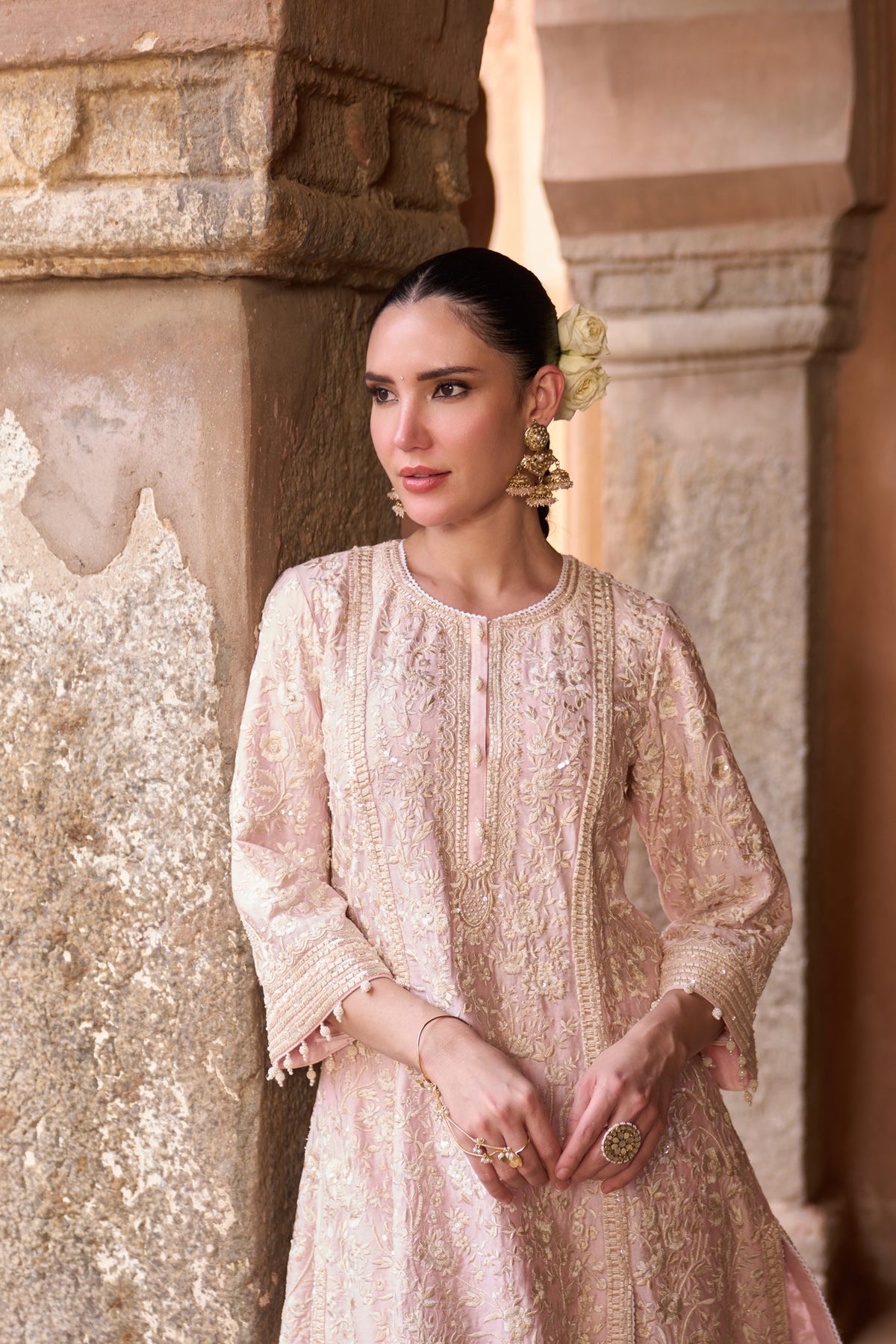 SABOOR - PINK SHORT A-LINE KURTA WITH STRAIGHT PANTS AND DUPATTA