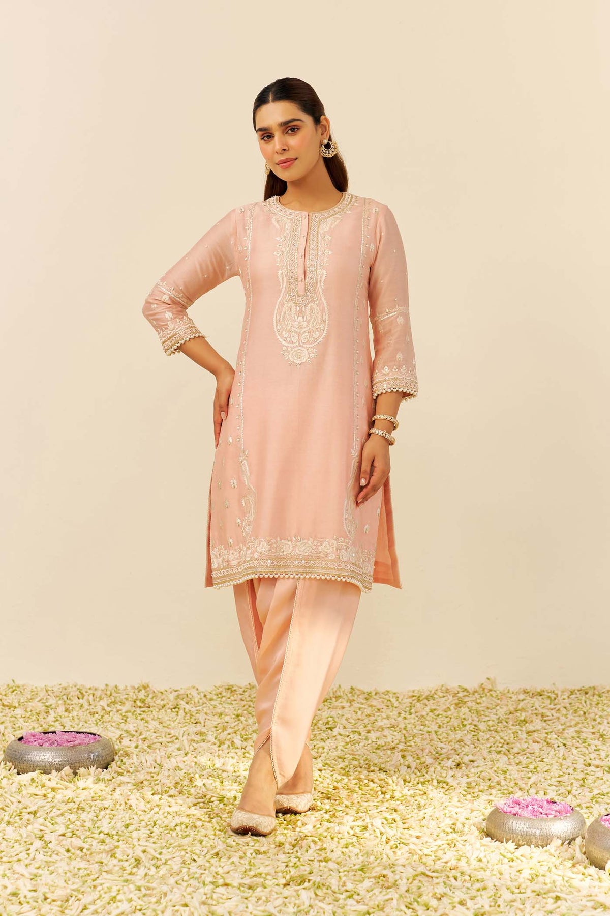 Zahra - Off Rose Short Kurta With Dhoti