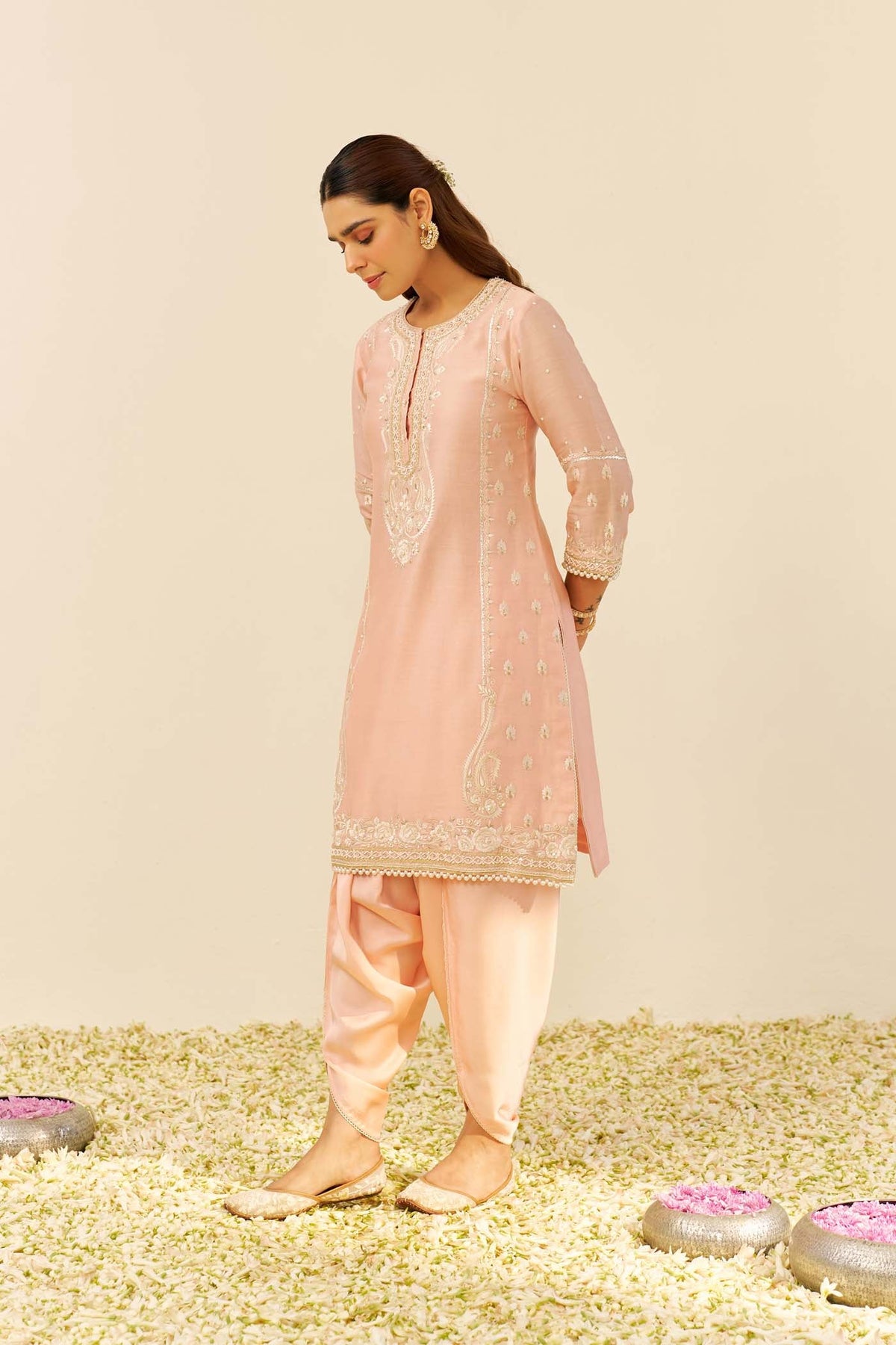 Zahra - Off Rose Short Kurta With Dhoti