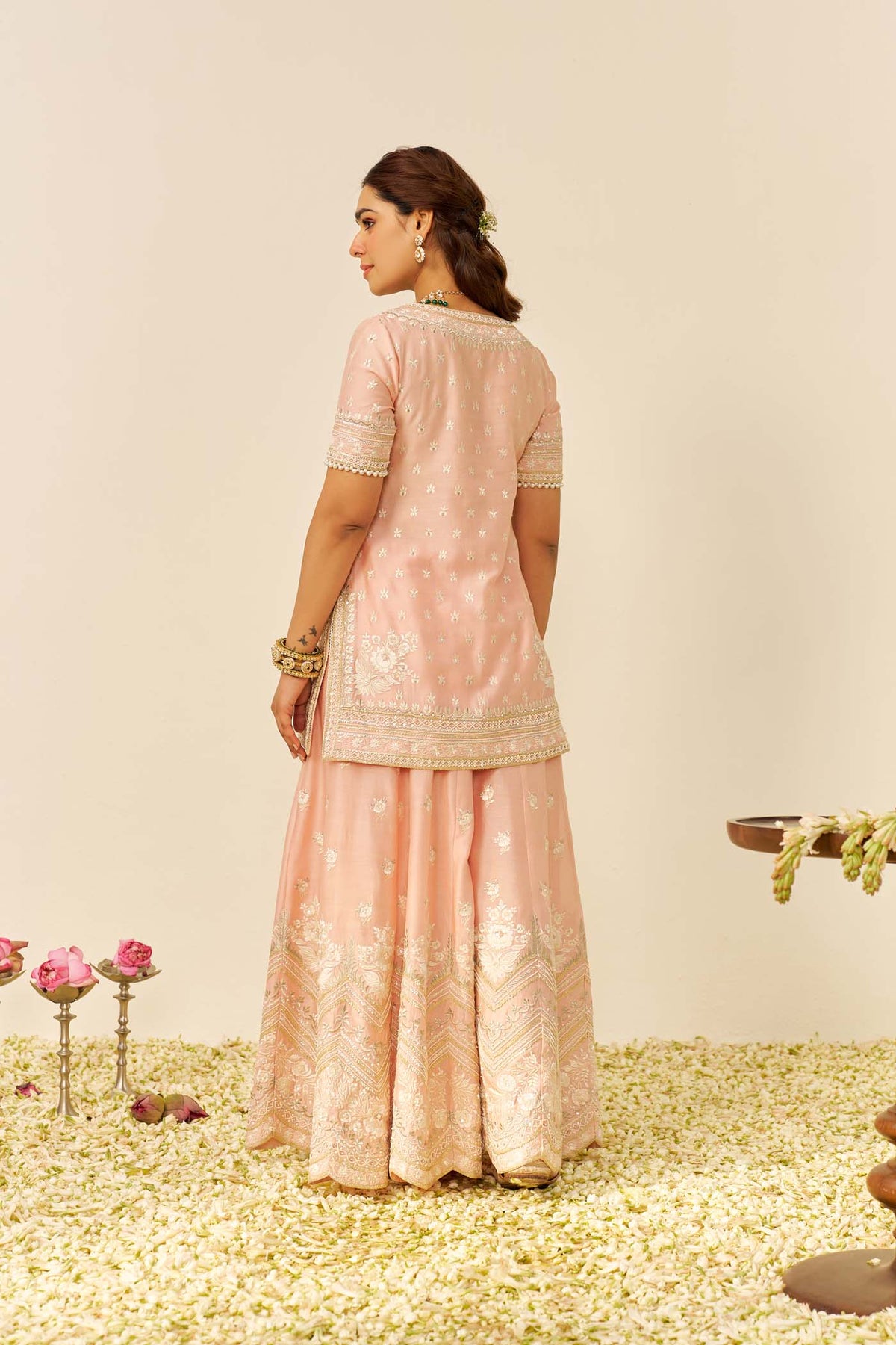 SAMEEHA - Off Rose SHORT KURTA WITH SHARARA