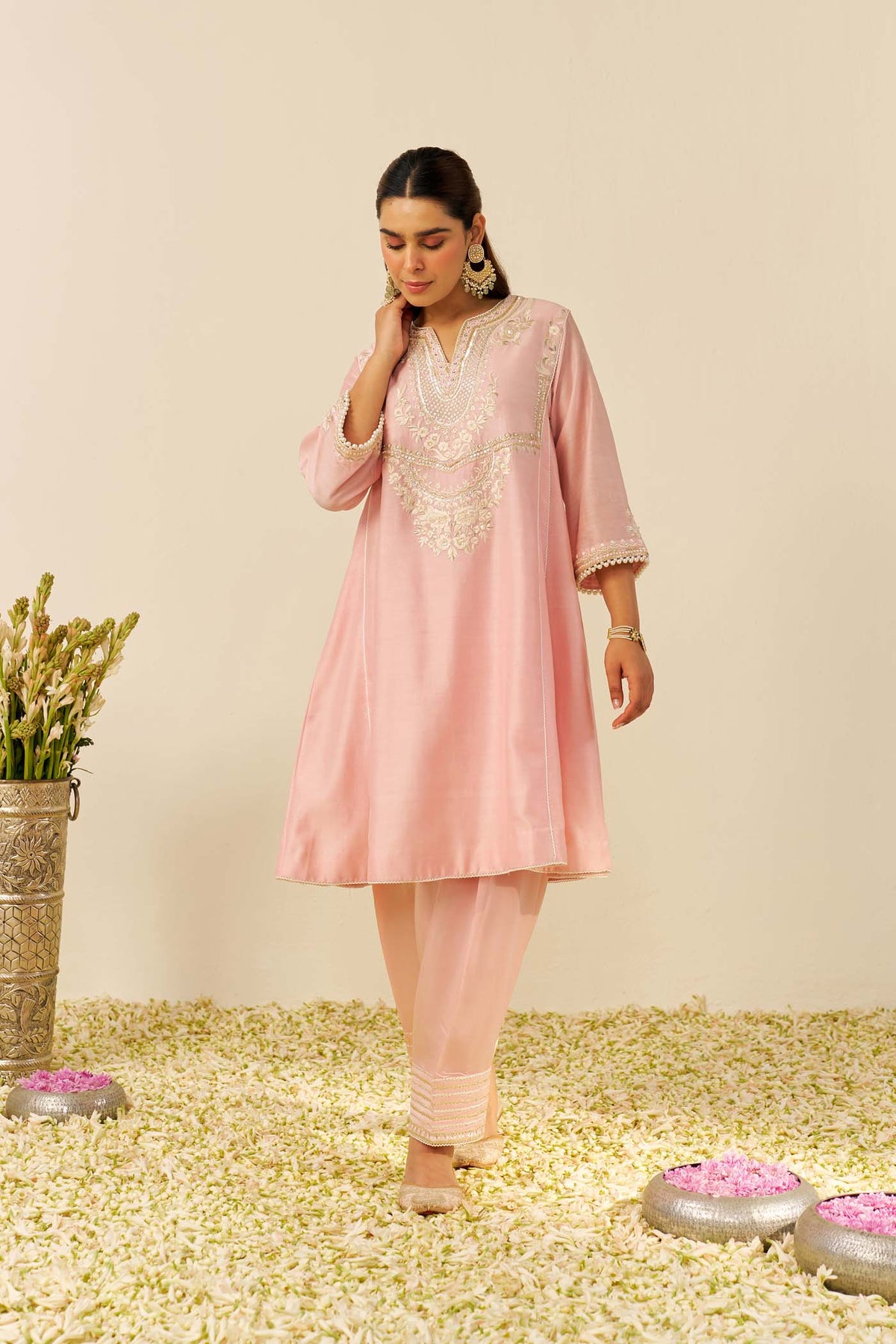 AIZA - Blush Pink SHORT CHAUGA WITH SALWAR