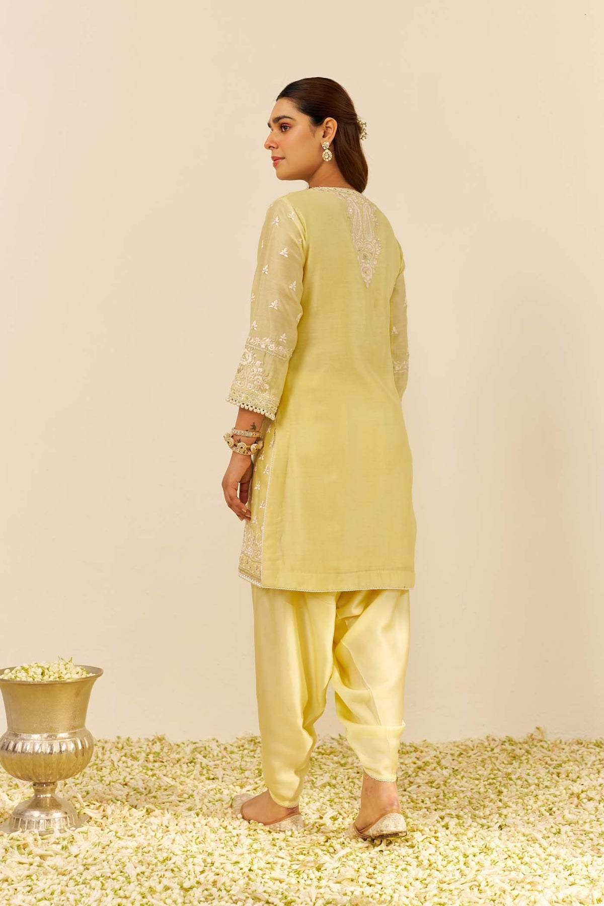 ZAISHA - Lemon Yellow SHORT KURTA WITH DHOTI