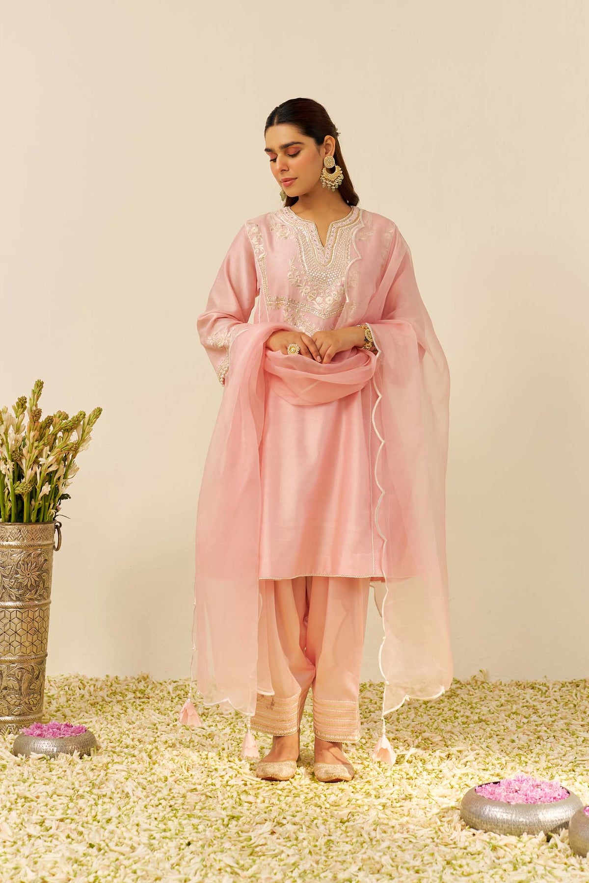 AIZA - Blush Pink SHORT CHAUGA WITH SALWAR
