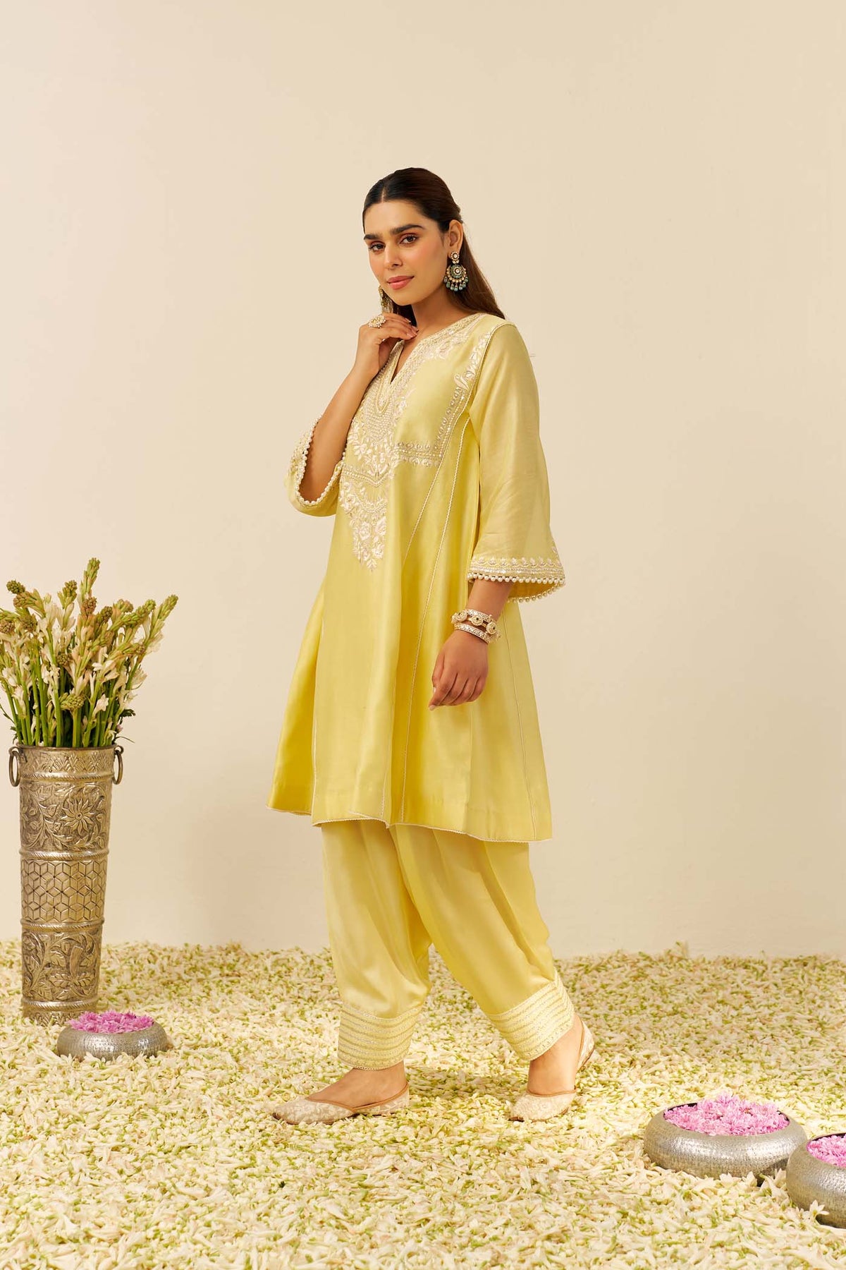 AIZA - Lemon Yellow SHORT CHAUGA WITH SALWAR