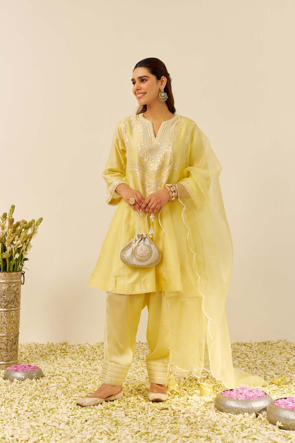 AIZA - Lemon Yellow SHORT CHAUGA WITH SALWAR