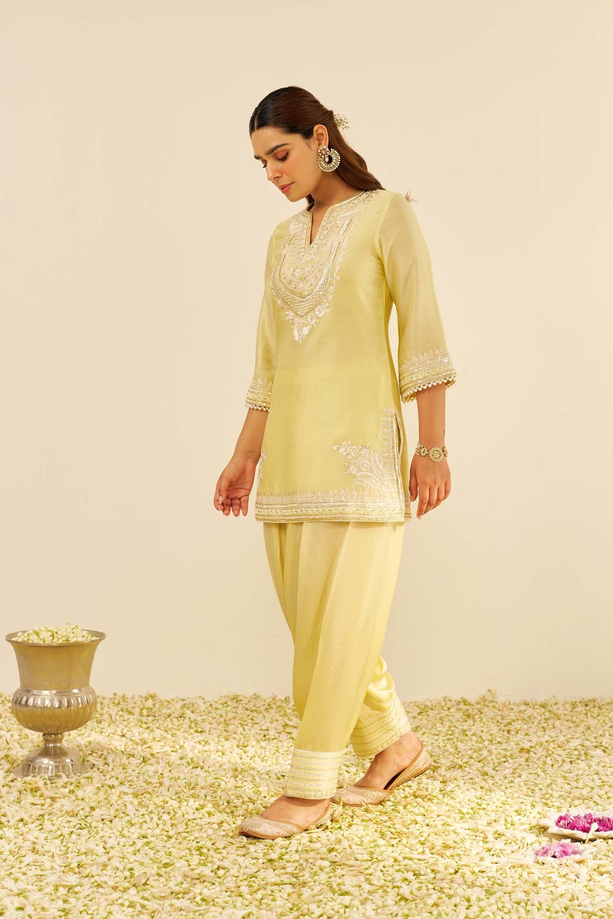 SARA - Lemon Yellow SHORT KURTA WITH SALWAR