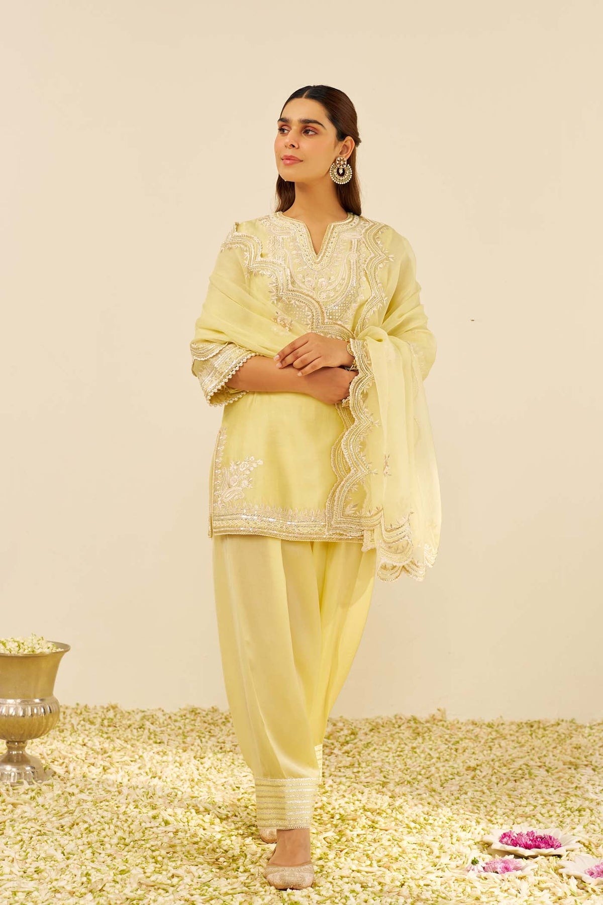 SARA - Lemon Yellow SHORT KURTA WITH SALWAR