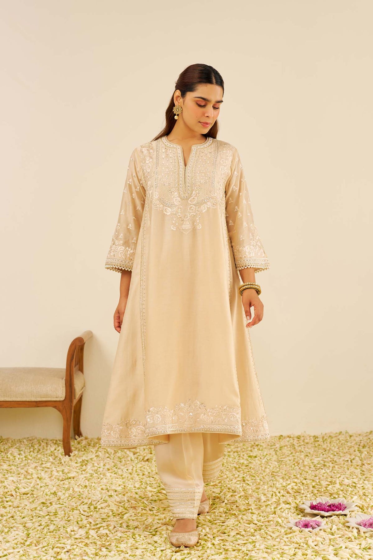 MAAROOFA - Beige LONG CHAUGA WITH SALWAR (LXRTS)
