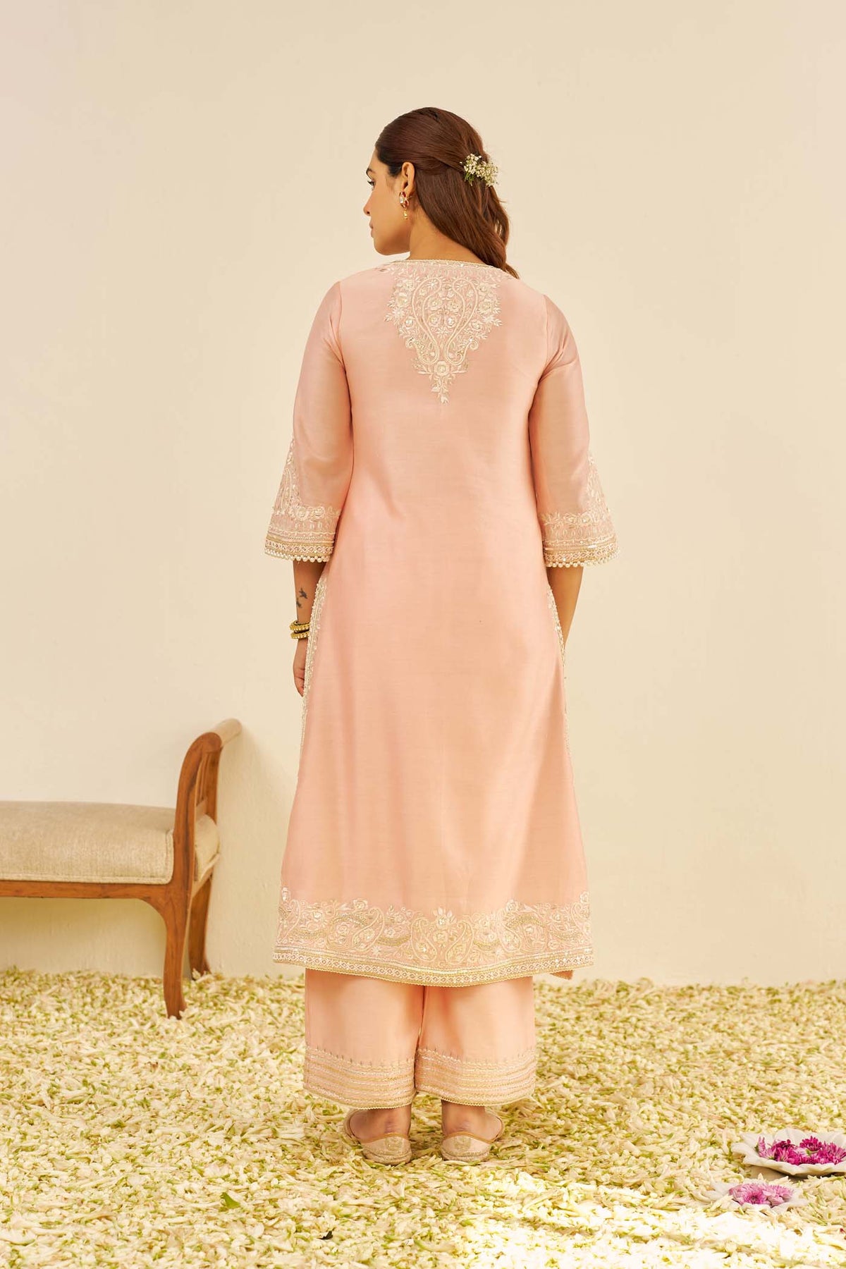 Sereen - Off Rose A-Line Kurta With Palazzo